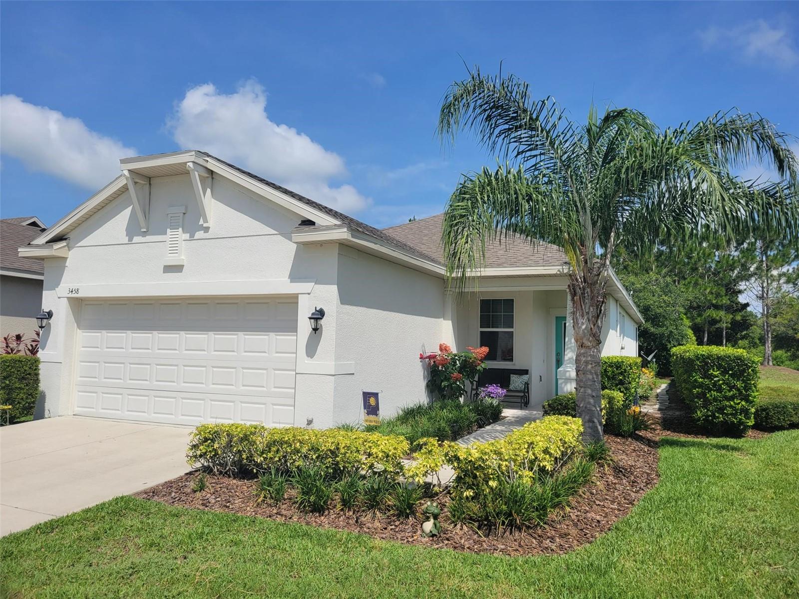 Come Experience the Tranquil and Peaceful Lifestyle of Harmony with Amazing Water and Golf Views in this 55+ Community. Harmony is an 11,000-acre development located about 40 miles southeast of Orlando and a short drive to the beaches of Melbourne. This Heron Floorplan was the Builder’s Model Home so it has all the Upgraded Features that Builders typically include to enhance in their Model Homes. This is an Impressive One-story Home with 2 Bedrooms, 2 baths and a 2-Car Garage with Opener. This Dynamic Home offers a much sought-after Open Floor plan with a Large Living Room, Kitchen and Breakfast Nook. The Kitchen features GE Appliances, 42 inch Cabinets, Solid Surface Corian Counter-top, Island and Pantry. The Breakfast Nook allows outdoor access to a Screen Enclosed Covered Lanai via Sliding Glass Doors. The Master Bath includes a large Shower, Dual Sinks and Generous Walk-in Closet. This Home is completed with a Den or Optional Third Bedroom and inside Laundry Room with full size Washer and Dryer. Enjoy the Exclusive Clubhouse for “The Lakes of Harmony” Homeowners which Features a Zero-entry Pool, Fireplace, Community Gathering Room, Activities Room, Gym, dog park and 3 Tennis Courts. Experience the wide open 18-hole Johnny Miller designed golf course. There is also an upscale Mexican restaurant, coffee shop, pizzeria, salon and dog grooming business at Harmony Square at the community entrance. Sale to include CDD Addendum.