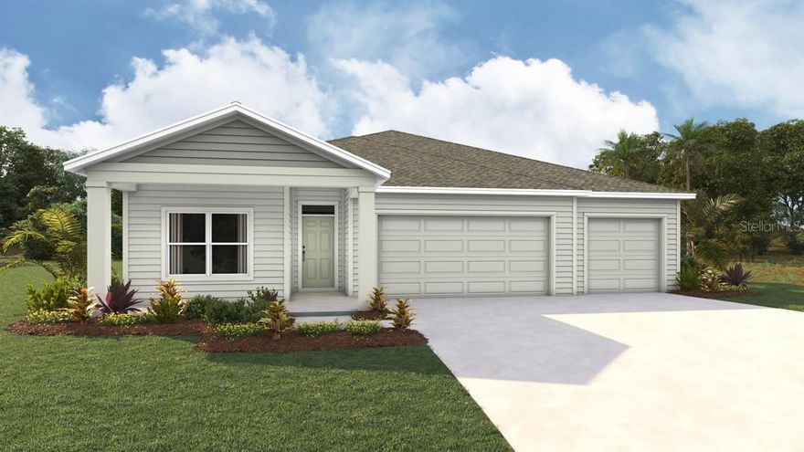 One or more photo(s) has been virtually staged. Under Construction. "Step inside the Denham. The thoughtful design of this 4-bedroom and 3-bathroom home features an open-concept design perfect for all families. As you enter the heart of the home, the kitchen overlooks the great room and dining area that leads you outside to the covered lanai. Perfect for entertaining, the kitchen has a central island with quartz countertops, a walk-in pantry, and stainless-steel appliances. The primary bedroom is located near the dining room and has a walk-in closet and ensuite bathroom with a double vanity and quartz countertops. The other three bedrooms each have walk-in closets and have easy access to the second bathroom. The fourth bedroom has an ensuite bathroom and is next to the designated laundry room with ample counterspace and a utility sink. The Denham is complete with a state-of-the-art smart home system. Pictures, photographs, colors, features, and sizes are for illustration purposes only and will vary from the homes as built. Home and community information including pricing, included features, terms, availability and amenities are subject to change and prior sale at any time without notice or obligation. CRC057592. 
"