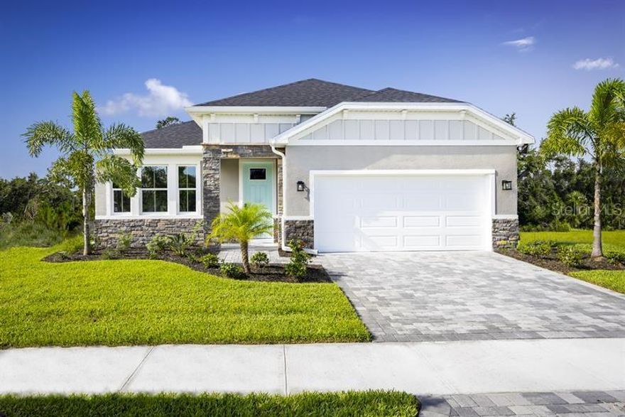 MODEL HOME. Now available. Discover Brighton, a premier new home community ideally situated on Jacaranda Blvd near Center Road, offering unmatched convenience in beautiful Venice, Florida. Enjoy close proximity to shopping, dining, top-rated medical facilities, and the highly anticipated Sprouts Farmers Market. With easy access to I-75, you're just a short drive from Sarasota, Tampa, and Fort Myers. Only 5 miles from Venice’s stunning beaches and vibrant downtown, Brighton is also surrounded by award-winning golf courses, natural preserves, and tranquil water views. With low HOA fees, this community offers the perfect balance of affordability and lifestyle. Perfectly proportioned for Florida living, The Brooks delivers the ideal blend of space and versatility. Enter through a welcoming front porch to discover airy 9’4” ceilings that flow through the main living areas. This showstopping kitchen features an expansive 8’9” island that seamlessly connects to the dining and great room – all brightened by a dramatic wall of rear windows. The owner’s suite is a true retreat, featuring a spa-like bathroom with dual vanities and generous storage including a walk-in closet and separate water closet. The fourth bedroom is a private study. The spacious lanai extends your living space outdoors, capturing that sought-after Florida lifestyle. This Brooks has stone accents and decorative siding. Thoughtfully designed with extra windows and smart storage throughout, The Brooks proves that the perfect home is all about balance.