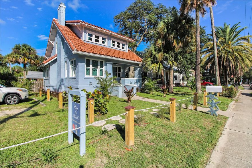 Great investment opportunity! Beautiful beachside, turn key fully furnished home and guest cottage with rental bookings that will transfer with sale. 3 bedroom 2.5 bath front home with basement and a 1 bedroom 1 bath 702 sf cottage/in-law suite. Main house sleeps up tp 10 guests and the cottage sleeps up to 4 comfortably. Corner lot, 60 ft frontage, 150ft in the back with an inground pool and courtyard. Windows, roof, patio and basement doors all replaced 2022. Mixed used zoning allows many uses; retail sales services, professional offices, restaurants, bed & breakfast. Short walk to Flagler Ave shops, dining and entertainment area. Just a ten minute walk and you're at the beach. ;Water: City