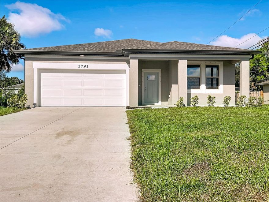 Under Construction. Resibuilt Homes is offering 4.99% fixed rate with seller closing costs contribution on this home! Here it is! A new construction home with city water and septic in North Port and no HOA! This affordable new home is almost ready for you and is just the one you've been looking for—and with city water! This open floor plan has a large main living area with the kitchen-dining room and living room all open together with large windows and sliding glass providing lots of natural lighting.  The kitchen space is open with a desk area that features built in granite counters with cabinet drawers and large, separate area for a dining room.  The dining room is spacious and has sliding glass door access to the rear covered porch where you will have a huge yard. The living room has several LED lights and large picture windows, making the home light and bright. With almost 1600 sq. ft. of living area, this plan lives larger than you can imagine with 3 bedrooms, 2 full baths and a 2 car garage. The front of the home offers a nice size covered front porch leading you into a large foyer area where you'll have the open living area. The home will allow you to enjoy the Florida lifestyle with the outdoor seating area in the front porch and more seating on the rear covered porch area. The primary bedroom is spacious with nice size windows for natural lighting and has an en suite bathroom with glass enclosed, tiled shower, dual vanity with granite tops and a large walk in closet! The two guest bedrooms share a full bath with the same beautiful cabinetry and granite vanity tops. The home includes luxury vinyl flooring throughout the main living area and wet areas for durability and comfort. You'll love these floor as they are easy to maintain and a trending design element in new homes. The spacious kitchen has stainless steel appliances, Shaker-style cabinets with 42" upper cabinets with crown moulding and pull handles and nice granite countertops. There is huge island for additional seating too. The shaker style cabinets and granite continue into the guest bathroom too.  Other features include 5 inch base boards, whole house gutters, a garage door opener,  R38 insulation, 16 SEER AC unit, LED lighting and more. This home has irrigation sprinklers too! Take advantage of the seller's incentive when purchasing this home or check out any of our other homes under construction. We have a variety of locations and color schemes for you to choose from, so call for a list.