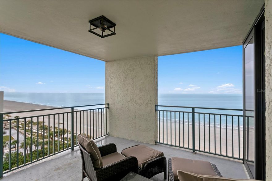 LOCATED DIRECTLY ON THE BEACH, THIS EXCEPTIONAL 1,462 SQFT 2 BEDROOM 2 BATH LUXURY 7TH FLOOR CORNER CONDO OFFERS GORGEOUS VIEWS OF THE GULF OF MEXICO OR INTRACOASTAL FROM EVERY ROOM! The words serene and elegant come to mind, a place where the beauty inside matches the spectacular views outside. The most discerning eye will appreciate the custom finishes and sophisticated furnishings. The open and airy living room with adjacent dining room open to a fabulous, 160 sqft covered balcony overlooking the Gulf and Intracoastal. This corner condo has 2 additional balconies with sliding doors, allowing plenty of light and air flow throughout the condo. The kitchen will appease the chef in the home, with updated soft close cabinets and pull-outs, stone counters, Island, NEW S/S appliances (2021 and hardly used) and of course beautiful water views. The porcelain tile flooring brings a warm touch of color to the space, along with the new lighting, new fans, flat ceilings, removable light switches, new drapes and NEW patio doors. The master suite is decadent, complete with patio access, SUNSET VIEW and walk-in. You’ll enjoy the fully updated master bath, updated walk-in shower, and new vanity with double sinks. The laundry area offers a new full-sized washer/dryer and cabinet storage. NEW AC 2016. COVERED PARKING conveys with the condo. Community amenities include 24 hour security, a heated pool and spa, beachfront BBQ, putting green, shuffleboard, a private clubhouse and fitness center, sauna, secured parking and building access. Tampa International and St Petersburg/Clearwater airports are within a 30 minute drive. 3 Month Rentals allowed. An amazing waterfront residence, call Today! **Be sure to check out the ZILLOW 360 TOUR in Virtual Tour Links**