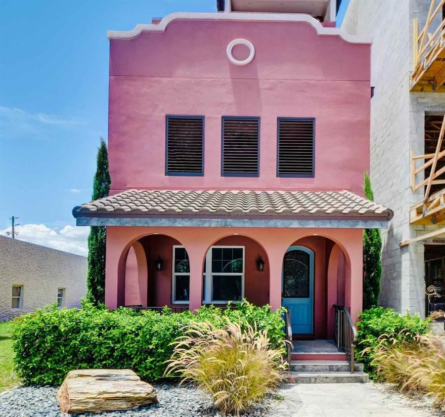 Location! Location! Location! Spacious covered front 1st floor patio invites guests into an expansive open floor plan of great room, dining area, kitchen with seating island (plenty of cabinets) and a 1/2 pool bath that flow effortlessly to a generous 20x14 covered back patio and private pool courtyard. This is perfect for entertainment setup. A 4 stop elevator with wrap around staircase lead to the 2nd floor where there is an open covered porch with plantation blinds (shelter on rainy days) and a 14x14 master suite with his & hers walk-in closets and double vanity suites. Ascending to the 3rd floor in the elevator or stairs are two guest rooms and an office/nook (10x9) that opens to an east 20x12 terrace. Up to the 4th floor rooftop viewing deck with intracoastal views, 32ft along the south wall with a partly covered 20x20 summer/entertainment kitchen area. This is where you will host your evening cocktail parties! This home is in a location ideal for families, executives or as a weekend retreat. ;Water: City