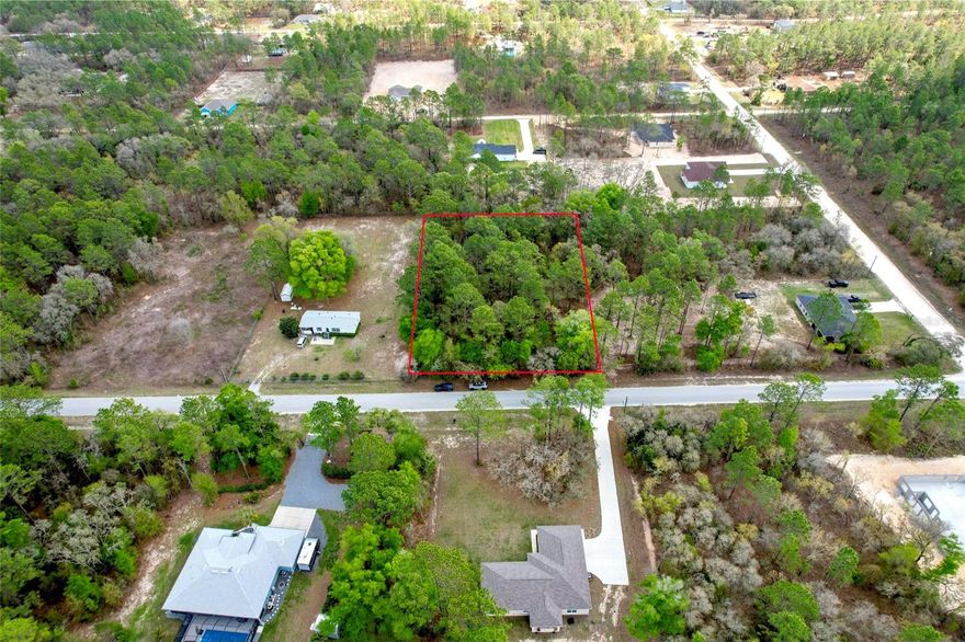 One of a few listed paved road lots for sale in Rolling Hills.  No HOA.  Zoned for houses and no mobile homes.  Neighbors on the north and south side have fences on the property line.  Lightly wooded level lot.  Owner financing is an option.  Half way between Ocala and Dunnellon.