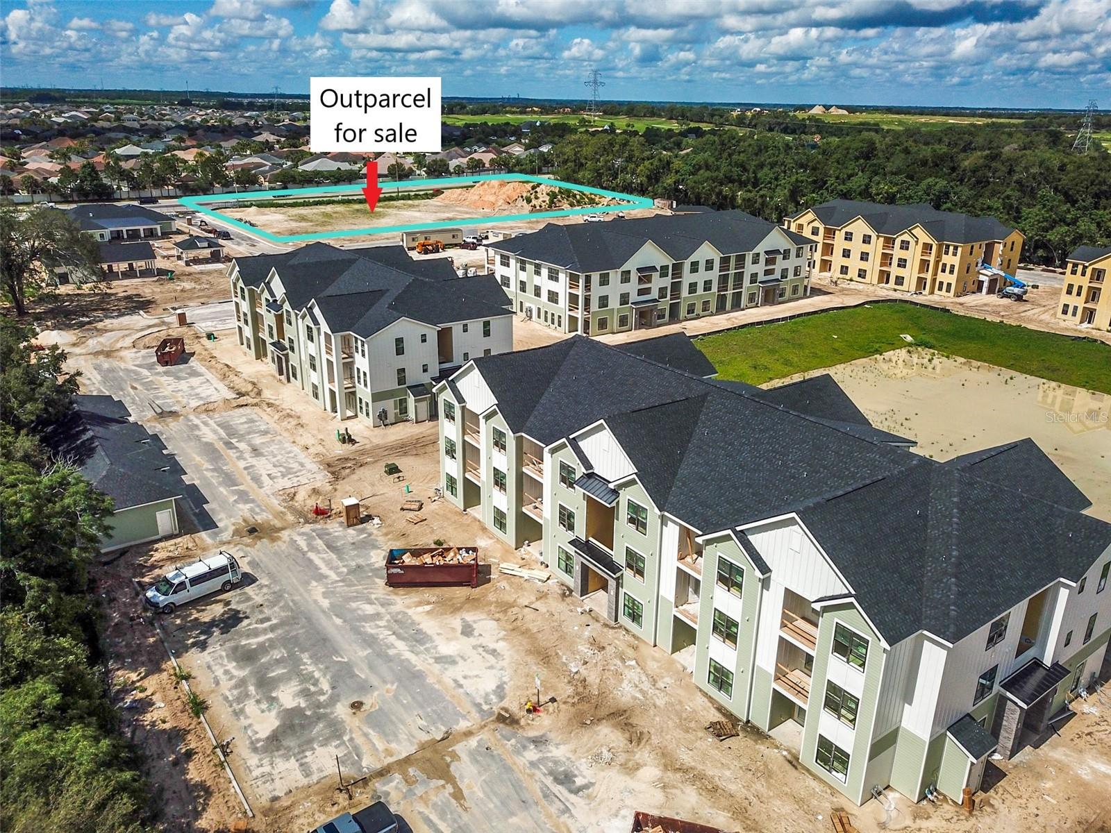 Large 2.62 acre commercial outparcel available for sale! The property is located on the south-eastern edge of The Villages and only 1 hour from Orlando International Airport. A 222-unit class-A apartment complex will be located directly behind this site. The property for sale is identified as Parcel 2 on the attached site plan. Permitted uses include daycare, bank, bar/lounge, health and exercise club, hotel, medical office/clinic, offices, restaurants, veterinarian clinic, or retail sales and services. The site will be delivered “pad ready” with water & sewer connections being provided by the apartment developer. A stormwater drainage easement is also in place for the commercial parcel’s use of the multifamily stormwater pond. The property is surrounded by strong retail including Walmart, Publix, Walgreens, and multiple QSRs. AdventHealth recently purchased property to the west of the site for a freestanding ER facility. The property is accessed via a shared road with the multifamily parcel, of which the commercial parcel has an easement. The property also benefits from a second access easement connecting it to the future AdventHealth project. Access to the shared road from County Road 466A is full motion.