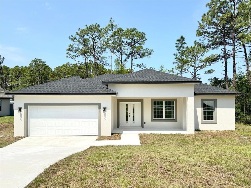 READY TO MOVE!THIS PROPERTY IS A STUNNING 3 BEDROOM IN CITRUS SPRINGS! Total construction 2,317 square feet, 1,529 square feet of
heated living space, 3 bedrooms and 2 full bathrooms. Open, bright and airy floor plan. Kitchen and bathrooms with Sparkling Quartz
countertops. Complete package of stainless steel appliances and wooden cabinets. High-efficiency air conditioning unit, showers in bathrooms
with ceramic up to the ceiling. Master bathroom with 2 showers. Laundry room with sink hook up. Large covered front porch and huge back
covered lanai. Citrus Springs is located on the Nature Coast offering high quality of life.