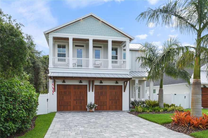 You'll never want to leave this Stunningly Beautiful Home with your own private Resort-Like Pool. But, if you do you can Walk To Flagler Avenue and The Beach from this Central Beachside Location. 507 S. Pine St. truly has it all. You'll be welcomed into a gracious foyer, complete with Drop Zone, storage closet and soaring open staircase. Speaking of Soaring, beyond the entry hall you'll find the main living area featuring Cathedral Ceilings accented with tongue and groove pine, architectural beams and Wide Plank White Oak floors. The Generous, Open Floor Plan includes a large chef's kitchen, dining area and great room. The kitchen is something to behold! Natural Gas 48" range with 6 burners, griddle and two ovens. Range Exhaust Hood. Stainless professional series 33" refrigerator column and separate 33" freezer column for maximum storage. 24" Zephyr wine refrigerator with dual zones. Stainless dishwasher and drawer microwave. Enormous 5' x 10' kitchen island with seating - allowing family and guests to keep you company while you perform that culinary magic. From the Great Room you access the large screened porch and pool area. The porch provides almost 300 additional sq. ft. of living space transitioning to the pool area. Who needs a resort when you can enjoy this custom heated pool (with sun shelf) and spa in your own tropical oasis of a back yard. Also adjacent to the Great Room is the Primary Suite. Wow! The large primary suite enjoys views to the back yard, direct access to the screened porch, a huge walk-in closet and a spa-like ensuite bathroom. Speaking of Resort-Like, the Primary Bathroom includes double sinks, quartz counter tops, private water closet, Garden Tub, Steam Shower and a Private Sauna. Also on the main living level is a large guest room and full guest bath with custom tiled walk-in shower. Upstairs is a large media/library/workout room with built-in cabinetry and direct access to a large walk-in closet/attic space for even more storage. Upstairs you'll also find two more large bedrooms, both of which open onto the covered West facing balcony. A third bathroom with dual sinks, private water closet and tub/shower complete the upstairs. This elegant home offers room for everyone to gather, find privacy and enjoy outdoor living. Location Location Location! 507 S. Pine St is easy walking distance to Flagler Avenue's restaurants, pubs, shops, galleries and the Flagler Ave. Beach Ramp. On the utility-side, this home is without compromise. Large Laundry room with folding counter and sink, two car garage with separate bays and a Whole House Natural Gas Powered Back-Up Generator (Generac). All measurements are approximate and Buyer responsible to verify all dimensions.