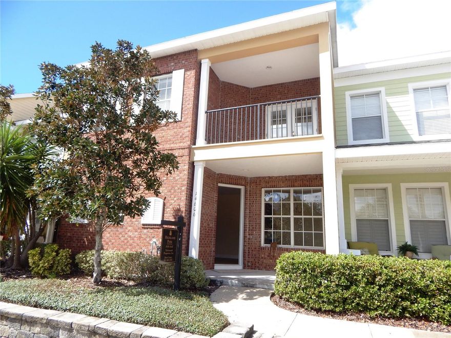 Luxury living overlooking Lake Galt!   These incredible townhomes rarely become available, and this one is the largest of all of the floorplans offering 4 bedrooms (with a first floor primary bedroom), 2.5 bathrooms, a balcony, a screened patio and a backyard!  Plus a detached two car garage - all nestled within the pristine Highland Park community!  Sit, relax and gaze at the lake from the idyllic front porch or the upstairs balcony.  The interior features light, neutral paint colors, wood look plank tile flooring in the main living areas, plantation shutters and stainless steel appliances.  The design features a formal living and dining room plus a more casual family room open to the kitchen.  The kitchen has ample cabinetry plus a pantry closet.  The main bedroom has a tray ceiling and the bath offers a garden tub, shower, dual vanities and a large, walk in closet.  Upstairs find three bedrooms, one of which faces the lake with a balcony accessed by french doors.  The HVAC system was replaced in 2023/2024.   Highland Park is a longtime favorite in the area and is known for its lakefront pool and clubhouse with a fitness center, neighborhood park, and a charming storefront area where you can dine, relax over cocktails with friends, order from the neighborhood pizzeria and more!  Excellent schools are nearby and the shopping options are plentiful.  Don't let this opportunity pass you by!