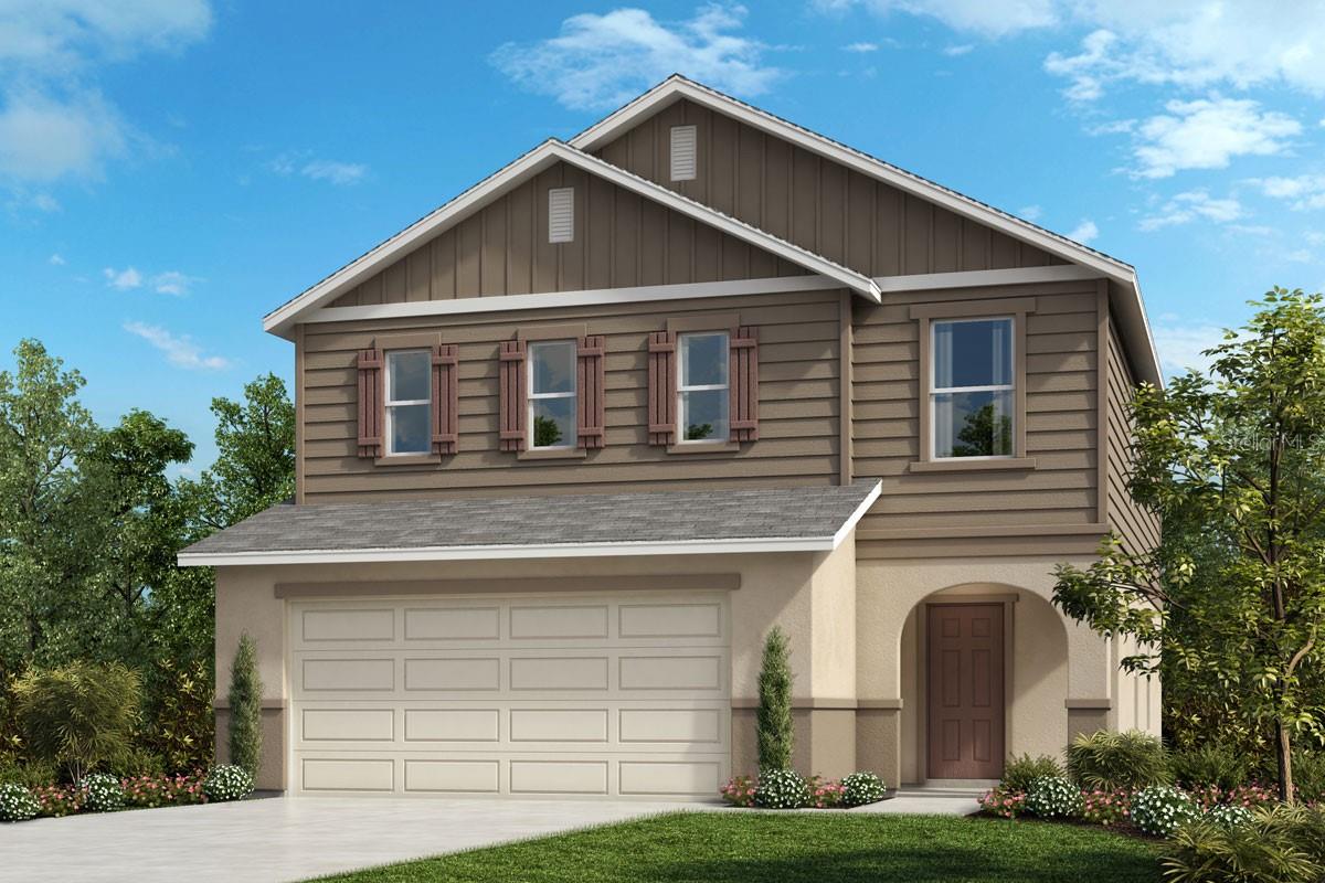 Under Construction. Step into comfort and style with this beautifully designed, two-story home, which showcases an open floor plan with tile flooring and 9-ft. first-floor ceilings. The contemporary kitchen is equipped with Whirlpool® stainless steel appliances, a peninsula, granite countertops, Moen® faucet, Kohler® sink and 36-in. upper cabinets. A downstairs laundry room with direct garage access offers added convenience. Upstairs, the primary suite features a tray ceiling, walk-in closet and connecting bath that includes granite countertops, a dual-sink vanity, linen closet and walk-in shower with tile surround. Relax or entertain outdoors on the covered back patio.