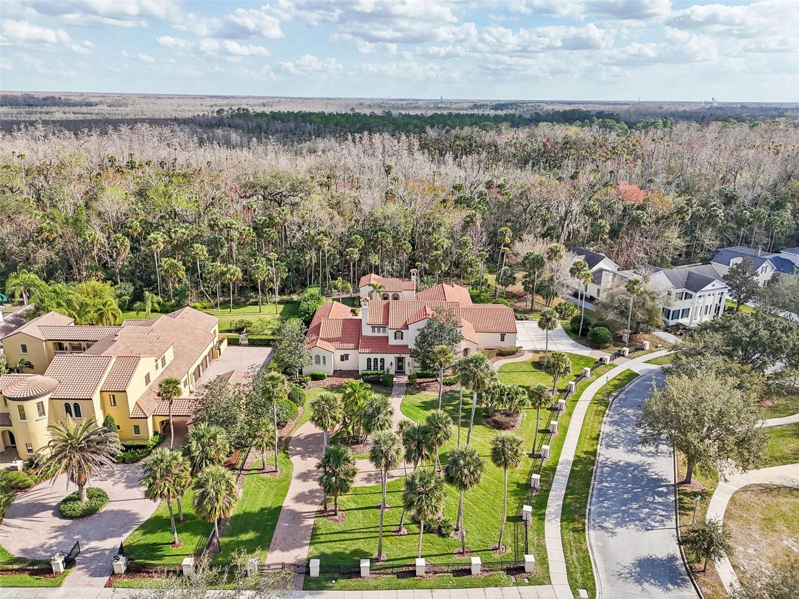 Will be open for showings on Sunday, Feb. 23rd. 1211 Aquila Loop is located on the largest single lot in Celebration (.98), with a private wrap around electric gate. Every inch of this house has been loved-on and built with pure enjoyment in mind. They say, "The Kitchen is the Heart of the Home", well this one is the definition of that! Stunning European Culinary Kitchen, Gas range, Expansive Island, Cabinetry on all sides. It all flows into the Family room. for those who love an open concept. Not to mention the attached Kitchen nook, which is ginormous! The entire space is encircled with floor to ceiling windows looking out over the pool. It then flows into the large Game Room, with a wet bar. The sliding glass doors seamlessly flow into one, and leads you out to the covered patio with an outdoor Kitchen and fireplace. Again, this home was built with a lot of love and thought in mind!
On the first floor, you also have a Grand Formal Dining Room with a large Butler's Pantry. Across, you have a Library/Den with a private passageway. The intricate details in the ceiling will compel you to do a lot of looking up, it's absolutely stunning! The Master Bedroom has it's own wing. You are led down the grand hall, which takes you into the rotunda & then into the grand Master Bedroom, with a private sitting area, all overlooking the pool. You have a wall of French doors that open to the covered patio that leads out to the waterfall spa. The Master Bathroom is absolutely massive! The walk-in shower spans an entire wall with natural lighting coming in from above, a large jetted spa tub, double-sided vanities and two oversized walk-in. sit-down closets with custom shelving. On the second floor, you have two private ensuites with walk-in showers and a large loft with French doors that open to a gorgeous outdoor balcony overlooking the pool. There is a beautiful detached guest house with a full size kitchen, living room, bedroom and bath. For the car lover, you have an oversized 3-car garage. At the front of the Estate, you have a large circular driveway as well as a very large parking pad in the back. There are also two private side entrances in the front as well as in the back courtyard. The Estate backs up to conservation and Aquila is known for it's privacy.
The entire home has been recently pressure washed, roof cleaned, exterior painted in 2022, entire interior painted in 2024, all new high-end & cost saving recessed lighting throughout the home, updated chandeliers, over $30,000 in upgrades made to the private gates and new Italian cypress trees planted around the pool.