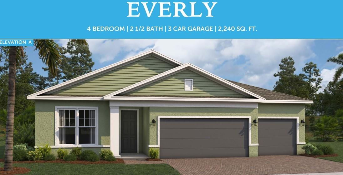 Under Construction. Home of the Month – Eden Crest, The Everly Plan – Ready October 2025. NO CDD FEE. Do not miss this incredible opportunity to own the House of the Month in the highly desirable Eden Crest community in Apopka. The Everly model, offers four spacious bedrooms, two and a half bathrooms, and a generous three-car garage all on one level. With 2,240 square feet of thoughtfully designed living space, this home is perfect for comfortable family living and effortless entertaining. The Everly model includes a host of luxury features such as soaring 9'4" ceilings, a covered lanai, 42-inch linen kitchen cabinets topped with sleek quartz countertops and vinyl plank flooring in the main living areas. You’ll also enjoy an oversized kitchen island ideal for gatherings, a tray ceiling in the foyer and a full-size laundry room. This special offer is available for a limited time only. Take advantage of the chance to secure your dream home in Eden Crest. Schedule your private tour today and experience the beauty and quality of the Everly model for yourself. DISCLAIMER: Photos and/or drawings of homes may show upgraded landscaping, elevations and optional features that may not represent the lowest priced homes in the community. Pricing, Incentives and Promotions are subject to change at anytime. Promotions cannot be combined with any other offer. Ask the Sales and Marketing Representative for details on promotions.