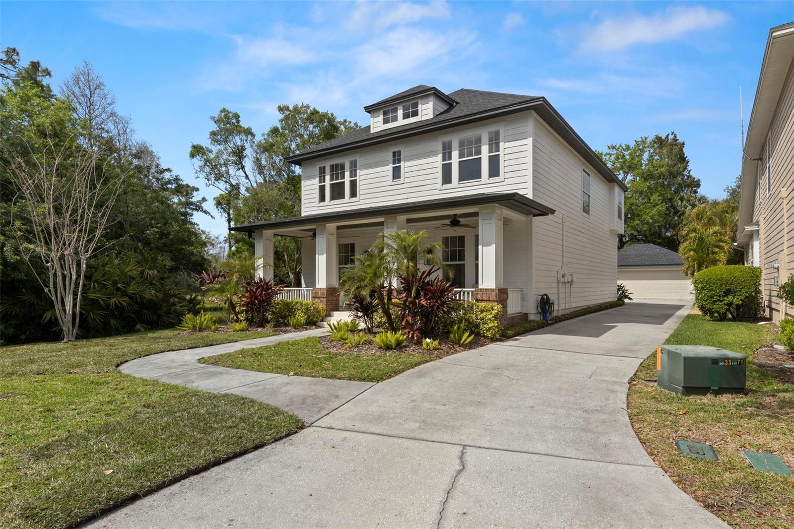 Welcome to this Beautifully Updated 4-bedroom, 2.5-bath home in the sought-after gated community of Village Green at Westchase. With over $250,000 in updates since 2024, this home will IMPRESS with every detail being covered. Set on one of the larger lots with no neighbors to the left or behind, this 2,767 sq. ft. home offers privacy, style, and plenty of space to enjoy inside and out. Step inside and you’ll immediately notice the brand-new engineered hardwood flooring that runs throughout the home—including the bedrooms and stairs—with no carpet in sight. High ceilings and abundant natural light create a bright, airy atmosphere that flows easily from one room to the next. The front of the home features a flexible dining space with chair rail molding, as well as a versatile 4th bedroom with double doors—perfect for a private office, playroom, or guest space. At the heart of the home, the remodeled kitchen shines with stone countertops that extend into the backsplash, a gas range, and ALL NEW stainless steel appliances, and modern two-tone cabinetry. An oversized 8x5 island with custom paint anchors the room, offering the perfect spot for gathering. French doors open from the eat-in area and living room to the private fenced backyard, complete with a patio, new sod, and room for a pool. Upstairs, the spacious primary suite features two large walk-in closets and a luxury renovated bath with a freestanding soaking tub, oversized tile shower with dual gold shower heads, and a double vanity with black marble top. Two additional bedrooms, a full guest bath, and a generous landing space complete the second floor. Recent updates include a new roof (2024), new HVAC and ductwork (2024), fresh interior and exterior paint, modern fixtures, water filtration system, and even a Tesla charger in the detached two-car garage. Additional Highlights Include: All New WiFi Thermostats, New Vanities and Fixtures, New Baseboards, New Washer/Dryer, New Insulation, and Gas Appliances. Whether it be the peaceful pond view, extended driveway, the community park directly in front of the home, or the Security Gated access you will be at the epitome of luxury living. Westchase and Village Green Living offers—two community pools, tennis and pickleball courts, playgrounds, trails, and walkable access to shops, dining, and coffee. Zoned for A+ rated schools, this home offers both convenience and peace of mind.