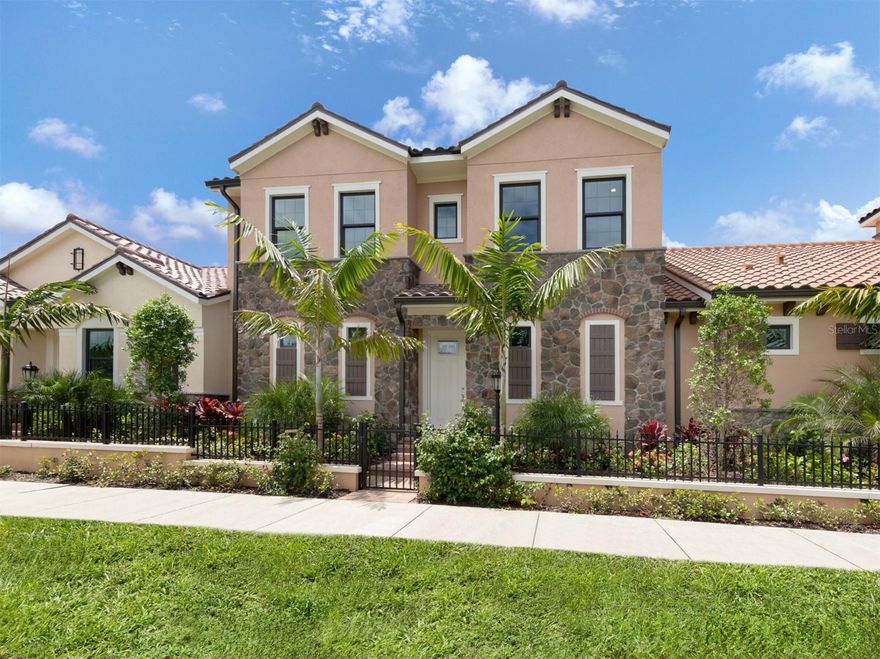 Welcome to the Arcata Del Sol community where there will be a total of 20 beautiful courtyard homes. This stunning two-story courtyard home offers three spacious bedrooms with ensuites and a den area. The master bedroom features two closets, one is a walk-in closet. The master ensuite features a walk-in shower and dual sink vanity for your convenience. The master bedroom opens onto your private grassy courtyard with irrigation and patioed covered lanai. The open floor plan features luxury vinyl plank Kingsgaurd Oak flooring throughout the home. There are tray ceilings in the front entryway, den, living room, dining room and master bedroom, creating a bright and airy atmosphere. The kitchen boasts GE stainless steel appliances that include electric oven and range, microwave, and dishwasher, and Timberlake cabinetry. The kitchen has level II granite countertops, an island, and stainless-steel sink with disposal. The dining area also opens to the private grassy courtyard with irrigation so you can relax in the Florida sunshine on your covered lanai. You can also add a pool and/or spa to suit your needs. The laundry room has plenty of storage space. The two-car attached garage has attic access that leads to a large attic space for extra storage. This home is not only beautiful, but also ideally located close to Historic Downtown Venice, where you can experience the charm and culture of this vibrant City. You will find a variety of shops, boutiques, and restaurants to suit your taste, as well as entertainment options for every mood. Whether you want to watch a show at the state of the arts Venice Performing Arts Center or enjoy a free concert at the Gazebo in Centennial Park, you will always have something fun to do. Just bring your own chair or blanket and join the community spirit. If you love the beach, you will love this home even more. You are just minutes away from some of the best beaches on the Gulf of Mexico, where you can find fossilized shark teeth that are millions of years old. Venice Beach is known as the “Shark Tooth Capital of the World, and you can easily spot the dark triangular teeth among the shells and sand. Whether you want to swim, surf, fish, or just relax, you will find your perfect beach here. Visit our beautifully furnished models today. Paradise awaits!