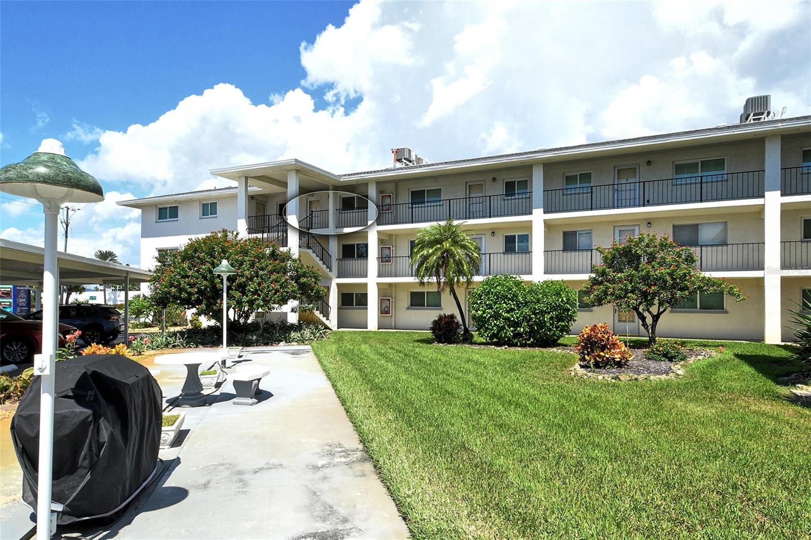 Welcome to this beautifully updated, 2-bedroom, 2-bathroom condominium, nestled in the heart of Venice Island within a vibrant 55+ community. This bright and spacious unit is located on the third floor of an elevator building, offering a peaceful and private retreat just minutes from Venice Beach, historic downtown Venice, and a variety of local shops and dining. With a fresh coat of paint and newly installed LVP flooring throughout the main living areas, this condo exudes a welcoming, modern feel. The open floor plan is perfect for relaxing and entertaining, with both bedrooms offering generous space, walk-in closets, and en-suite bathrooms. The screened lanai is an ideal spot to enjoy Florida’s sunshine while sipping your morning coffee. The kitchen has been beautifully updated with new countertops, upgraded appliances, and a sleek design that enhances the overall appeal of the space. Both bathrooms have been thoughtfully renovated with stylish, tiled showers, modern vanities, and high-quality finishes. Impact windows and sliders throughout provide peace of mind and energy efficiency, including on the lanai. The Holiday Condominiums community offers resort-style living with meticulously maintained landscaping, a heated pool, and a spacious clubhouse for social gatherings. For added convenience, the building includes private laundry facilities on each floor and a personal storage locker for your beach gear or seasonal items. With covered parking just steps from your door and close proximity to golf courses, recreational trails, and cultural attractions, this condo offers the ultimate in island living. Whether you're looking for a full-time home or a seasonal getaway, this property is an ideal choice. Located in a sought-after X flood zone, it also offers excellent potential as a rental investment. Don't miss the chance to experience the relaxed, coastal lifestyle of Venice Island—schedule your private showing today and see for yourself how perfect this home is for you!
