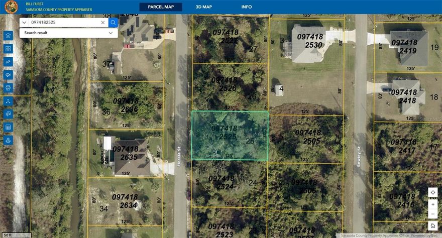 LOT 25 BLK 1825 37th Add to Port Charlotte     (Florala St Lot 25, North Port, FL 34287)
Now is the time to build your dream home or invest in your future! 
This 0.23-acre residential zoned lot (80 ft x 125 ft), available on Florala St in North Port, FL (MLS # G5109786), listed for $20,000 as of March 2026.  This lot is in NON-FLOOD Zone (X), NO HOA, NO CDDs, NO Deed Restrictions, with Electric nearby. 
As you drive through the neighborhood you will see new beautiful construction homes! Florala Street borders the 7,335-acre Deer Prairie Creek Preserve, and close to Warm Mineral Springs. 
Enjoy true Florida living; Hiking, biking, swimming, boating, fishing, bird watching, and more. 
Don't let this rare opportunity pass you by!!
