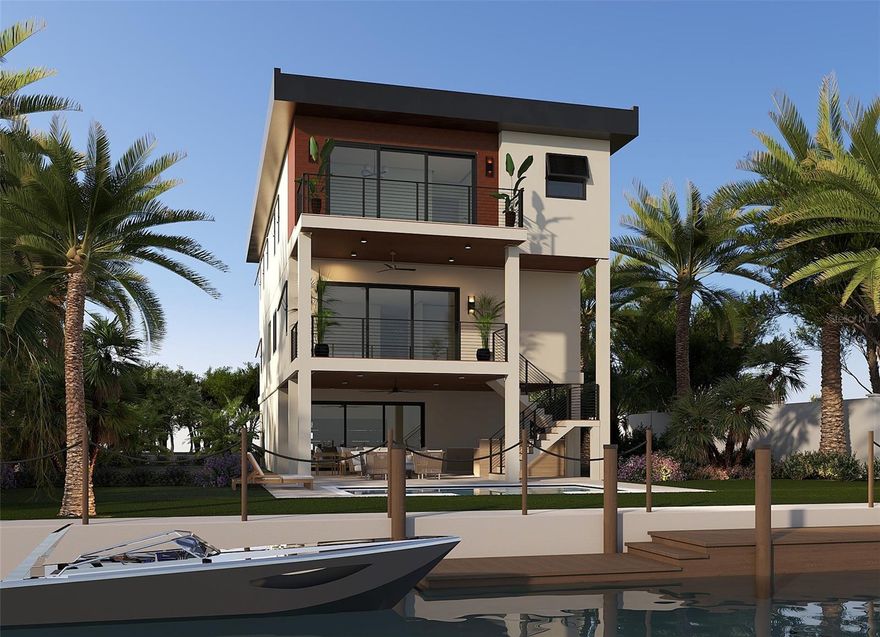 Under Construction. Brought to you by Noah Thomas Builders — where modern luxury meets timeless coastal elegance. Discover the perfect blend of luxury, craftsmanship and coastal beauty in this new waterfront estate by Noah Thomas Builders. Set on a deep water canal situated in a highly desirable location of Madeira Beach and allows QUICK BOATING ACCESS to Tampa Bay and the Gulf of Mexico. This 3,239 sqft masterpiece is designed for those who demand more than a home—they demand a lifestyle. With 5 bedrooms plus office, 4.5 baths, premium finishes, a 4-car stacked garage, and a wine room, every detail has been thoughtfully curated. The open-concept design flows effortlessly to expansive outdoor terraces, blurring the line between indoor and outdoor living. The chef’s kitchen features custom cabinetry, quartz countertops, and top-tier appliances for style and performance. The owner’s retreat offers a private waterfront balcony, spa-inspired bath with soaking tub, and an oversized walk-in closet. Each guest suite has its own en-suite bath, ensuring comfort and privacy. Outside, a heated saltwater pool and spa, covered lounge, and private dock with lift and brand new seawall invite endless days on the water—with the Gulf just minutes away. Built to FEMA’s latest standards, the home features hurricane-rated windows and doors and a flood-conscious design for peace of mind. A private elevator, luxury finishes throughout, and close proximity to beaches, dining, and boutique shopping make this home the ultimate coastal retreat. More than a residence, this is the essence of Madeira Beach living, built with the uncompromising quality and artistry that define Noah Thomas Builders. All images, renderings, and descriptions illustrate the intended design and style by Noah Thomas Builders. Finishes, materials, and specifications may change during the build process. Pricing, availability, and final details subject to adjustment prior to completion.