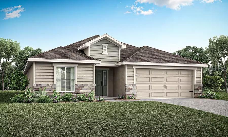 Under contract-accepting backup offers. Under Construction. New construction home with 2005 square feet on one-story including 4 bedrooms, 2 baths, and an open living area. Enjoy an open kitchen with Quartz countertops, Samsung stainless steel appliances, a walk-in pantry, and a spacious island, fully open to the dining café and gathering room. The living area, laundry room, and baths include luxury wood vinyl plank flooring, with stain-resistant carpet in the bedrooms. Your owner's suite is complete with a walk-in wardrobe and a private en-suite bath with dual vanities, a tiled shower, and a closeted toilet. Plus, enjoy a covered lanai, 2-car garage, custom-fit window blinds, architectural shingles, energy-efficient insulation and windows, and a full builder warranty. ***Please note - Virtual Tour/Photos showcases the home layout; colors and design options in actual home for sale may differ. Furnishings and décor do not convey!