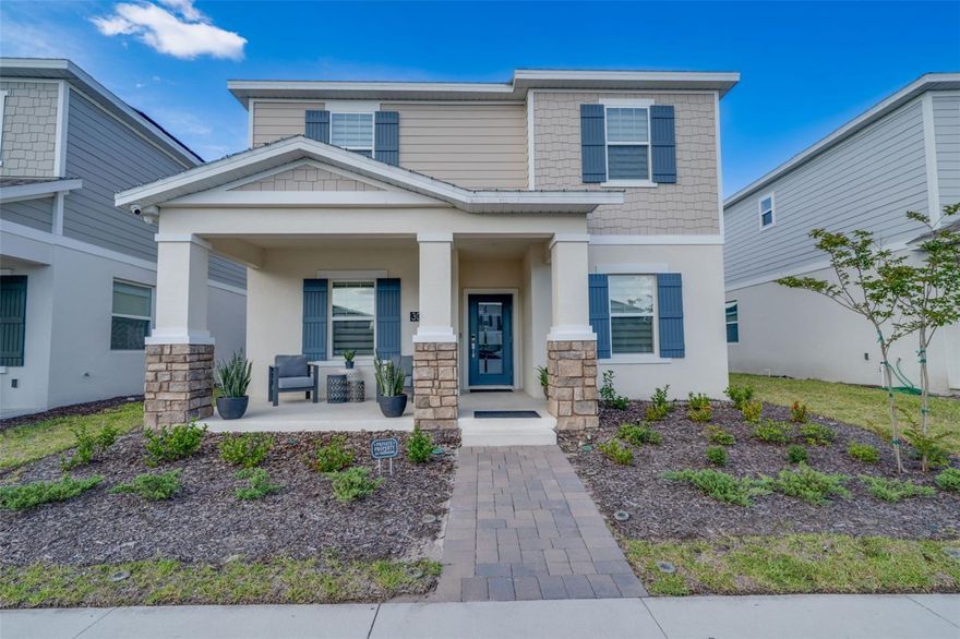 Discover this stunning 5-bedroom, 3-bathroom contemporary home featuring luxury upgrades and modern design throughout. The main floor offers elegant gray wood-look porcelain tile flooring, while the second floor features durable waterproof vinyl flooring. The stylish kitchen includes a gray glass backsplash, modern black accents, premium GE appliances, and a spacious island, perfect for entertaining. The primary suite upstairs provides a relaxing retreat with a luxury tub, dual vanities, and a large walk-in closet. Additional highlights include zebra-style blinds throughout the home, modern lighting, black ceiling fans in all bedrooms, decorative accent walls, a whole-house water filtration and reverse osmosis system, rooftop solar panels, a fenced patio with waterproof deck flooring, a two-car garage with epoxy flooring, driveway parking for four vehicles, and a security camera system. Located in a resort-style community offering a pool, fitness center, pickleball court, park, playground, and a dock on the lake, this move-in-ready home combines comfort, style, and an exceptional lifestyle.