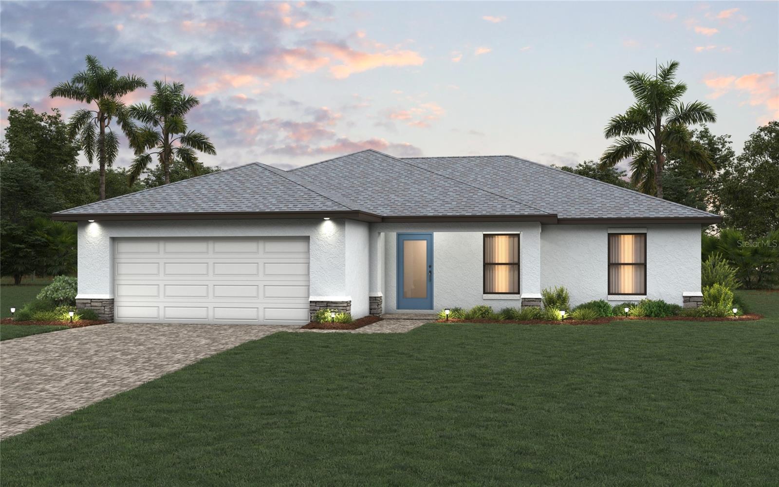 Under Construction. NEW CONSTRUCTION WITH WARRANTY! ** Estimated Completion - October ** The Cayo Costa delivers an open-concept living area and split bedoom floor plan with three bedrooms plus a den and two baths. Created for entertaining, the main living area features a vaulted ceiling that connects the kitchen with a large freestanding island, dining area, and Great Room with sliding doors to the covered lanai. The primary suite has two walk-in closets and a private bathroom. On the other side of the home, there are two bedrooms with a shared guest bathroom, as well as versatile den with French doors. This home boasts a glass-light front door, granite counters in the kitchen and bathrooms, stainless steel appliances, designer cabinetry, hurricane-impact windows and doors, tile throughout main living areas, paver driveway, and more! Photos are of completed property, colors and finishes may vary.