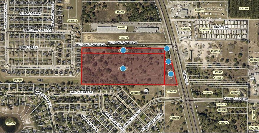 Minneola - US Hwy 27 - 18.87+/- Acre Commercial site (an assemblage of 5 Parcels) located in South Lake County's prime development area with nearly 10,000 new homes and other housing units in the pipeline for construction. This large site located next Highland Oaks entrance a community with 166 homes with an average price range of $200,000 to $250,000. Minneola has about 8,000 homes that have been approved for construction. The brand new Florida Turnpike Exit #278 is completed and servicing this expansion of growth from Orlando that includes the massive Hills of Minneola project, a project that should take about 10 years to complete. 5 parcels, Alternate Key#'s 2920467, 1086671, 1509521, 1025044 and 1025036 Zoned: B-1 Business District, FLU: Multi Family medium density Also approved in adjoining Clermont is Olympus, a 243-acre sports-themed community that's projected to have $1.4 billion in economic impact. In Groveland, the nation's largest grocery retailer, Kroger, will open a 336,081-square-foot, robot-powered customer fulfillment center. This explosive growth is minutes to the site with excellent US Hwy 27 visibility and easy access. Additional .31+/- Acre adjoining lot with Hwy 27 Frontage is available. All information is believed accurate and correct but subject to change without notice.