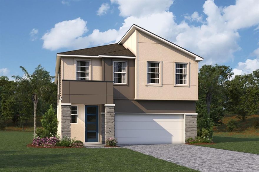 Under Construction. The Hammock is a thoughtfully designed two-story home featuring 3 spacious bedrooms and 2.5 bathrooms. Upstairs, you'll find the private living quarters, including a luxurious primary suite with a dual-sink raised vanity, glass-enclosed shower, walk-in closet, and a convenient linen closet. Both secondary bedrooms also offer walk-in closets, and the laundry room—complete with washer and dryer—is just steps away for easy access. There is also a loft area for extra space to live! The main floor boasts an open-concept layout ideal for entertaining, with a modern kitchen featuring shaker-style cabinets, quartz countertops, a pantry, and a large island with a flush breakfast bar that seats four. There is also a study, perfect for a home office, work out room or even a formal sitting area. The kitchen flows seamlessly into the dining area and Great Room, creating a bright, welcoming space. A powder room in the foyer adds convenience for guests. The home includes a two-car garage and is finished in neutral tones, making it easy to personalize to your style. The Hammock blends comfort, function, and style beautifully.