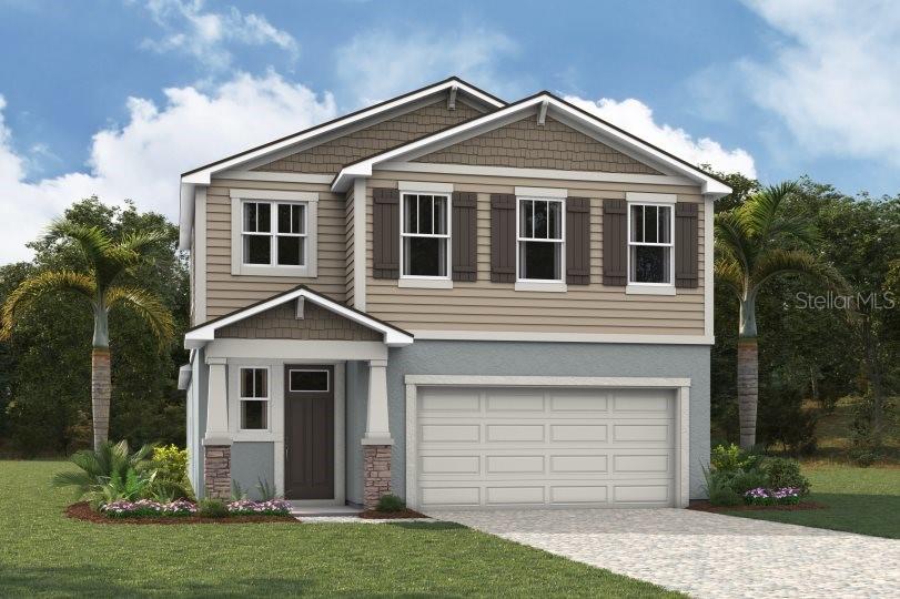 Under Construction. The Brookstone is a beautifully designed two-story home offering just over 2,000 square feet of thoughtfully arranged living space. With the owner’s suite conveniently located on the main floor, this home blends functionality and style to suit a wide range of lifestyles. Ideal for families or those who love to entertain, the Brookstone features an open-concept layout that brings everyone together while still providing private retreats for rest and relaxation.
The heart of the home is the expansive L-shaped kitchen, which stretches along the entire back wall and boasts an abundance of cabinet and countertop space. This extended layout provides generous storage, plenty of room for kitchen essentials, and ample prep space for meals or entertaining. The kitchen also includes a walk-in pantry and a large island with a breakfast bar that seats up to four, perfect for casual dining or socializing. The kitchen flows effortlessly into the dining area and great room, creating a seamless space that encourages connection and comfort.
Just off the foyer is a conveniently located powder room, adding functionality for guests and everyday use. The owner’s suite is a private and spacious retreat on the main level, with enough room for a king-size bed and additional furniture. The en suite bath features a glass-enclosed shower with a high-set privacy window, dual sink raised vanity, a linen closet, and a private water closet. It's a luxurious and peaceful space designed for relaxation.
Upstairs, two secondary bedrooms share a full bathroom and are perfectly positioned around a versatile loft space. This loft provides additional living space that can be used as a media room, play area, or home office—whatever suits your lifestyle best.
A covered lanai extends the living space outdoors, offering a shaded spot to relax, entertain, or enjoy the Florida weather year-round.
Located in the desirable master-planned community of Crosswind Ranch in Parrish, the Brookstone is part of a vibrant and growing neighborhood. Future community amenities include a resort-style pool, shaded cabanas, a tot lot, paw park, pickleball courts, and miles of scenic walking trails—providing something for every member of the family to enjoy.
The Brookstone offers the perfect combination of smart design, comfort, and community, making it an exceptional place to call home.
Photos, renderings and plans are for illustrative purposes only and should never be relied upon and may vary from the actual home. Pricing, dimensions and features can change at any time without notice or obligation.