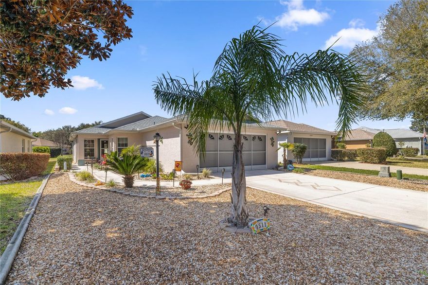 NEW ON THE MARKET - Welcome to On Top of the World (aka OTOW) your active gated golf course community. OTOW is a fabulous community for the newly retired or for those who are just looking for a change. OTOW offers a private 36 hole golf course known as The Tortoise & The Hare. Along with this beautiful golf course there are a wide array of activities to enjoy. You can be as active as you prefer or just kick back and relax. This home known as the Sheffield model is a highly desirable open floor plan which is absolutely wonderful for entertaining your family and friends. This gorgeous home offers three full bedrooms, two full bathrooms, a large eat in kitchen, a large great room with a formal dining space, a glass enclosed florida room which is under air and heat giving this home a total of 1586 living square feet, an inside laundry room and last but not least a two car garage with garage door opener. Your beautiful new home is a split floor plan which offers privacy for you and your overnight guests. The kitchen is a lovely open and roomy space with a breakfast nook that overlooks the front yard. Included in the kitchen are stainless steel appliances including a slim line built in microwave, a lot of cabinet space and ample countertop space. The great room and formal dining area is open to the kitchen and florida room. The florida room leads to a wide spacious backyard. The master bedroom has two closets and a pocket door that leads the master bath that has a walk-in shower. The first guest bedroom has a deep closet which has a built in computer desk. The second guest bedroom easily fits a queen bedroom suite. Please note all of the following that has been updated and completed for you. 
* Enclosed the lanai with tinted double pained insulated glass slider windows with screens; insulated tinted glass storm door with screen; LVP flooring; elephant ear blade ceiling fan with light; added central heat and air. 
* Replaced all lighting with LED lights, new ceiling fans in bedrooms and living room.
* Installed 2” vinyl wood grained blinds throughout
* Replaced all interior doors and closet doors with 6 panel white doors.
* Replaced carpeting in all bedrooms, replaced bathroom flooring, and kitchen flooring    with LVP
* Replaced toilets with chair height toilets.
* Replaced all appliances with stainless steel.
* Added tile backsplash in kitchen; crown molding above cabinets; new cabinet hardware; new garbage disposal.
* Converted den space to 3rd bedroom with closet/office space.
* Relocated garage laundry space to a newly built interior laundry room with LVP flooring, and wall storage cabinets. 
* Installed drop down staircase for access to storage area above the garage. Added plywood flooring to area above garage for added storage. 
*Installed rain sensor for sprinkler system in garage.
* Added garage door screen.
* Whole house double pane insulated windows. 
* New roof in 2023
* HVAC 2014
*Honeywell Wi-Fi thermostat.