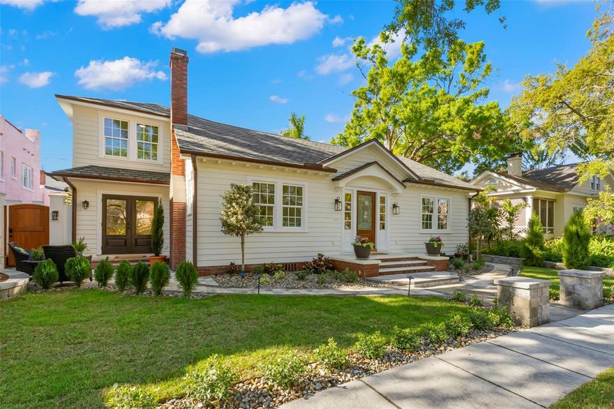 Preservation Award Winner 2025 by Preserve the Burg! Great opportunity to own a beautifully restored home where 100 year period charm meets hurricane standards! **Step into a piece of St. Petersburg's storied past with this remarkable 1924 home nestled within the prestigious Historic Old Northeast neighborhood.** Seamlessly merging historical charm with contemporary comforts, this residence offers a singular opportunity to own a slice of the city's significant heritage. This property witnessed pivotal moments in the development of St. Petersburg’s history, once serving as the dwelling of Babe Ruth in 1935 (Tampa Bay Times) and boasting a connection to George Gandy Sr., famed builder of Gandy Bridge. The restoration project by Maureen Stafford honors the original scale and charm of this Craftsman Bungalow, while artfully blending modern living with authentic period details and structural reinforcements. Surrounded by tropical and formal gardens on well laid out grounds, the home offers a serene outdoor oasis with a large, newly restored pool and covered loggia with an outdoor fireplace in the heart of the city. Located in Historic Old Northeast, renowned for its tree-lined brick streets, granite curbs and grand homes, and rare collection of Craftsman Bungalows, the property offers a peaceful setting while remaining conveniently close to downtown restaurants and cultural attractions. With its blend of historical significance, architectural authenticity, and modern updates, this home presents a truly exceptional opportunity. This special, restored gem offers three bedrooms with ensuite baths (one of which could function as a combination den/office/guest suite), a spacious modern kitchen, a dining room and living room with fireplace and vaulted ceilings offering a casual entertaining space. Plenty of parking on the 5 car parking pad with alley access. Should you desire a garage with an ADU above, renderings and a site plan are available to begin the process to take to an architect for construction drawings. Schedule a private showing today to experience this restored home, just five blocks from the waterfront for recreation and an easy walk or bike ride to vibrant downtown St. Pete, where restaurants, shopping, and the arts await!