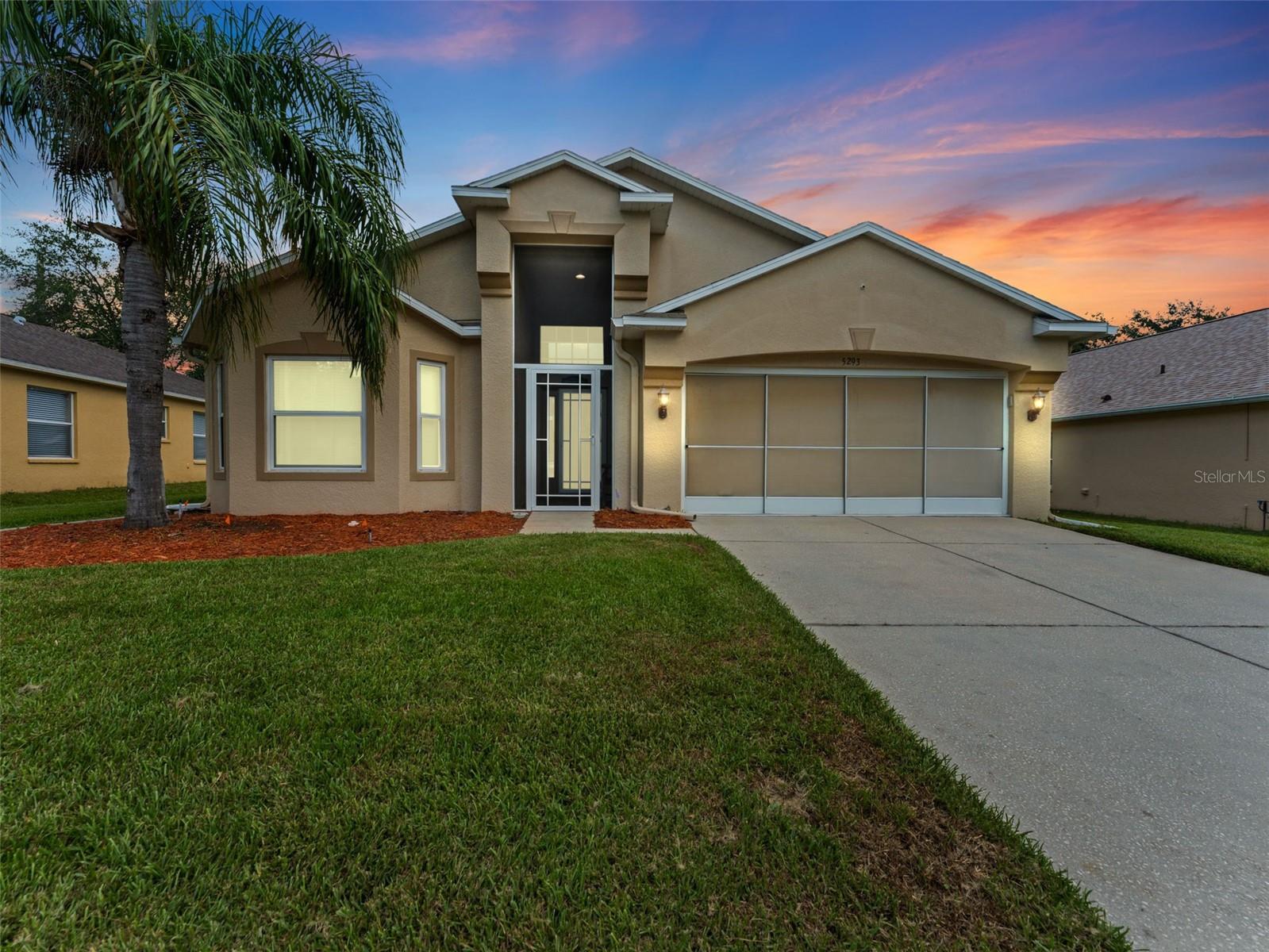 Welcome HOME to this well designed Split Floor Plan with 4 Bedrooms, 3 Bathrooms, & 2 Car Garage, located in the highly sought after Glenburne at Sterling Hill. From the moment you enter the Foyer you are greeted by the Open Concept Floor Plan connecting the Main Living Areas. Spacious Living Room has Volume Ceilings creating a warm welcoming space, perfect for everyday living or entertaining family and friends. The Living Room has sliders that open onto the EXTENDED (17x13) Covered Screen Patio, perfect for hosting weekend BBQ's or enjoying your morning coffee. The heart of the home, the Kitchen features granite countertops, breakfast bar, Oak cabinets, Samsung S/S appliances, and separate Eat-In area. The Formal Dining Room offers separation for those special occasions and holidays. Dining Room could also be used as a FLEX space or Home Office. The 3-Way Split Floor Plan offers privacy for everyone. The Owner's Suite is located in the back (Right) of the home and has a Walk-In Closet, with private access onto the Patio. En-Suite Bathroom has vanity with dual sinks, glass enclosed shower, and garden tub. Two Bedrooms (Jack & Jill) located in the back (Left) of the home, share access to the secondary bathroom, which has a tub shower combo. The 4th Bedroom and 3rd Bathroom are located in the front (Left) of the home, making a perfect guest suite. An interior Laundry Room complete with Washer & Dryer is located off the Kitchen. Step outside in your private fully FENCED backyard showcasing your Patio, with extra concrete slab perfect for the bar-b-que grill. Both the Front Porch & 2 Car Garage have screens, which help keep the bugs out and allow air flow in. Sterling Hill offers Resort Style amenities including two clubhouses, two swimming pools, basketball, fitness center, playground, splash pad, tennis, and volleyball. Nearby beaches, dining, golf courses, schools, shopping and much more! Easy access onto major roads, highways and the Suncoast Expressway-589, making commutes to Tampa and the airport a breeze. Don't miss your opportunity to own this affordable HOME in a well established COMMUNITY. Schedule your appointment TODAY!
