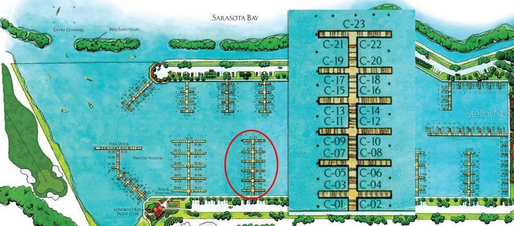 Unique with a 42 ft long finger pier and is nicely protected on the west bank at Longboat Key Club Moorings from this 55 ft x 21 ft. slip in the marina. Enjoy all the amenities of the private Longboat Key Club as a Club Member. Direct access to Sarasota Bay and the ICW. The deep water marina is as much a luxury resort as any other neighborhood on the island, thanks to individual slip ownership, a Mediterranean-style village that includes restaurants, shopping (close to Publix, CVS, and other specialty shops), recreational and social activities, and discreet, on-site maintenance and concierge services. Electric, water and wireless internet access at each slip. Free shuttle to St. Armand's Circle. The Marina has everything a boater could need. Yacht Club members have access to private Yacht Club facility which includes private clubhouse with TV, conference table, exquisite comfortable furnishings just for relaxing. Exterior amenities include private pool, grills, outside tables, teak chase lounges, and fabulous bathhouse. Other amenities include dining at the Key Club's unique restaurants, Islandside and Harbourside golf courses, tennis courts and beach facilities, Fitness Centre, Mind and Motion Studio, and Spa. Longboat Key Moorings is truly a World Class facility. Buyer is required to join the Longboat Key Club via recreational covenant. Longest boat permitted in the slip is 50 feet. Beam depends on the make/model of the vessel. Must submit a current photo of the vessel in the marina office for approval by the Association before entering the marina and occupying the slip.