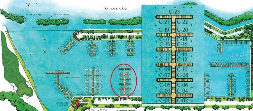 Unique with a 42 ft long finger pier and is nicely protected on the west bank at Longboat Key Club Moorings from this 55 ft x 21 ft. slip in the marina. Enjoy all the amenities of the private Longboat Key Club as a Club Member. Direct access to Sarasota Bay and the ICW. The deep water marina is as much a luxury resort as any other neighborhood on the island, thanks to individual slip ownership, a Mediterranean-style village that includes restaurants, shopping (close to Publix, CVS, and other specialty shops), recreational and social activities, and discreet, on-site maintenance and concierge services. Electric, water and wireless internet access at each slip. Free shuttle to St. Armand's Circle. The Marina has everything a boater could need. Yacht Club members have access to private Yacht Club facility which includes private clubhouse with TV, conference table, exquisite comfortable furnishings just for relaxing. Exterior amenities include private pool, grills, outside tables, teak chase lounges, and fabulous bathhouse. Other amenities include dining at the Key Club's unique restaurants, Islandside and Harbourside golf courses, tennis courts and beach facilities, Fitness Centre, Mind and Motion Studio, and Spa. Longboat Key Moorings is truly a World Class facility. Buyer is required to join the Longboat Key Club via recreational covenant.  Longest boat permitted in the slip is 50 feet.  Beam depends on the make/model of the vessel. Must submit a current photo of the vessel in the marina office for approval by the Association before  entering the marina and occupying the slip.