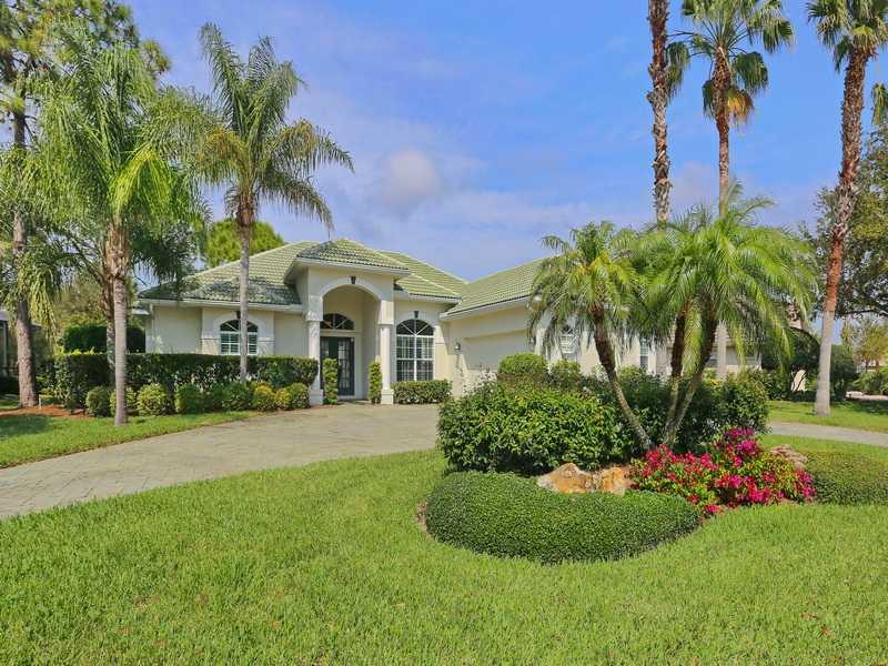 YOU WILL KNOW THIS IS A VERY SPECIAL COMMUNITY WHEN YOU ENTER CALUSA LAKES. With it's 2 large waterfalls, winding streets, large trees and mature landscaping. Pride of ownership shows in this 3 bedroom, 2.5 bath home. Spacious open floor plan. Pocket sliding glass doors in the great room with wide vista views of the lake and golf course. Formal dining room. Kitchen features raised panel step cabinets with crown molding on top, planning desk and wine rack. Large aquarium window in morning room. Owner hascustomized this floor plan so the 3rd bedroom can also be used as an office. This bedroom/office has the 1/2 bath that also opens to the pool. Master bedroom has sitting area and 2 walk-in closets. Master bath features two vanities, dressing table, Romanshower and private commode area. Stamp-Crete design on large lanai and pool deck. Outside kitchen with sink and refrigerator. The heated pool & spa has a wonderful private lake and golf course view. Over sized side load 2 car garage with storage cabinetsand work bench. Stamp-Crete design on circular drive way. Calusa Lakes is a semi-private golf course community. You do not have to join to play golf or enjoy the club house. Great location close to beaches, shopping, churches, great restaurants and the Legacy bike and hiking trail. ALL FURNITURE IS AVAILABLE FOR EXTRA $$