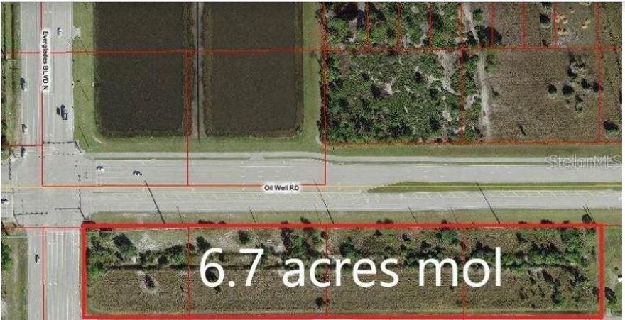 COMMERCIAL POTENTIAL!! 100% UPLANDS. Report on File. 4 contiguous lots with approximately 6.7 acres available for immediate sale as a package only. Western exposure consists of 230+ feet of frontage on Everglades Blvd. N and over 1,200 feet of frontage on Oil Well Rd. Bounded on the south by 33rd Ave. NE (1,200+’ exposure) This property is uniquely road accessible from three sides. 4 Lot PID 40010240001, 40010320002, 40010080009,40010040007. Listing Broker has a beneficial interest in the subject property.