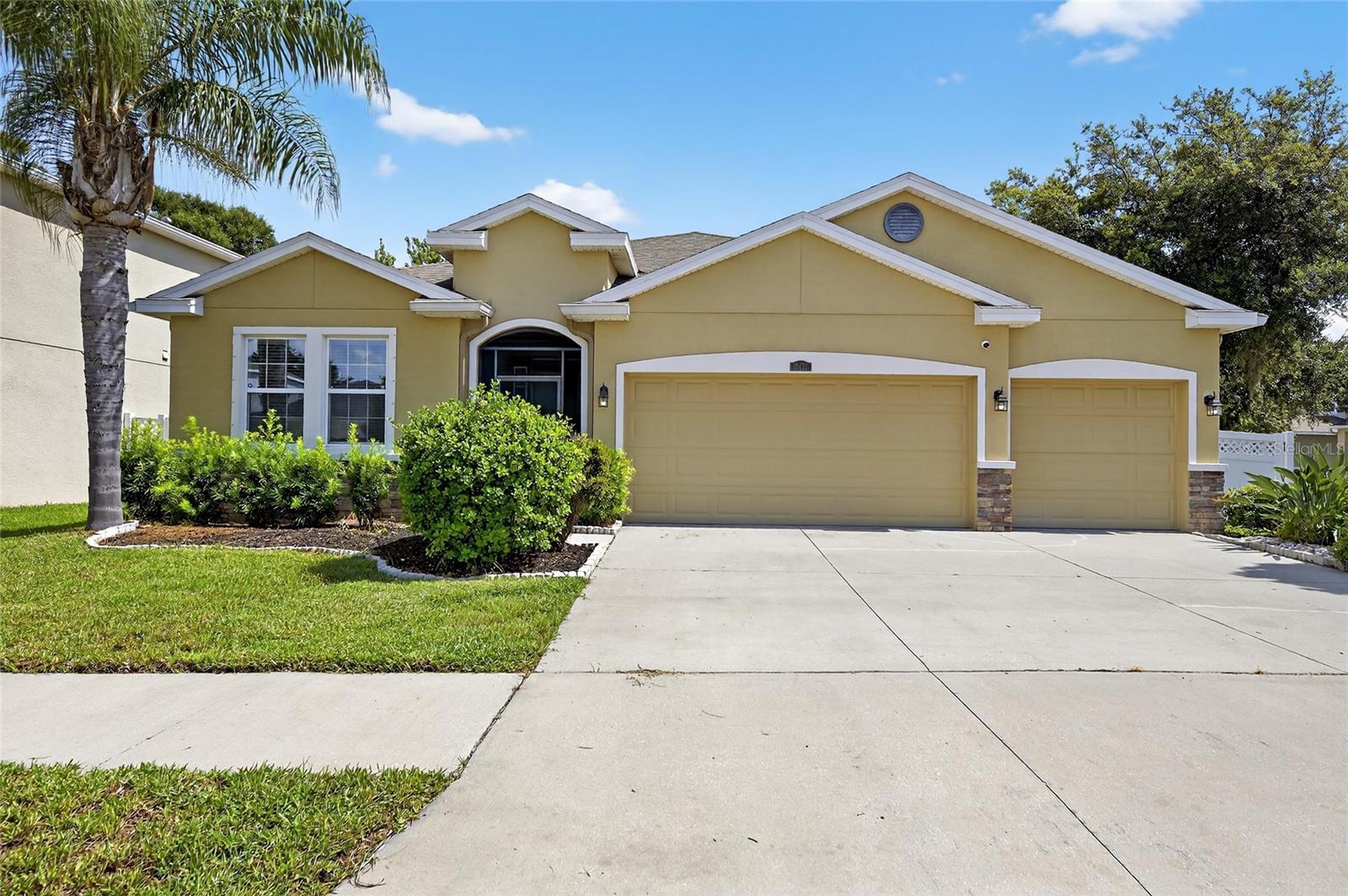 Welcome to this BEAUTIFUL Destin floorplan home located in the Park Creek community in Riverview, FL. Offering walking trails and a creek that runs through the area. A neighborhood amenity center with a resort style pool is in the heart of the community. Key features of this home include a spacious 3-car garage with remote controls; A vynl fence with a locking gate surrounds this corner lot home; Upgraded pull-out kitchen cabinets; A new 2025 water softener; Screens included for the gutters; Ceiling fans in all 4 bedrooms, family room and lanai; Enclosed front entryway with screen doorway; A private backyard setting that includes a lemon tree, small orange tree and a guava tropical fruit tree. Plus, Spectrum Internet is included with your HOA fee. A quality-built DR Horton home builder (2016), one owner non-smoking home. The location is hard to beat if access to food, pharmacies, shopping, entertainment or main acces roads are important in your decision making. Schedule your showing appointment soon to see for yourself.