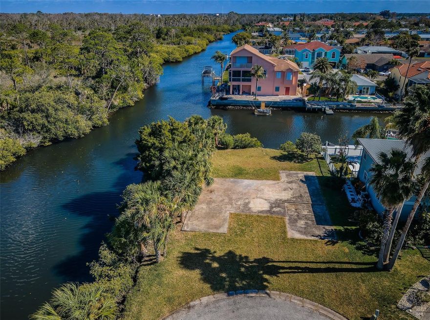 BACK ON THE MARKET---PRICE REDUCED!! Check out this beautiful canal-front lot in the well-established West Port Subdivision! You don't see too many of these anymore! Build your dream home on this beautiful lot right at the end of the cul-de-sac, with views of the water on two sides and access to the Gulf of America. These views should remain intact, as this property borders the Werner-Boyce State Park. In addition, the invasive pepper plants have been professionally removed from the property. Bring your boat and enjoy a beautiful sunset ride as you make your way to the Gulf. There is no seawall needed here, and this property even has the capability to have a double-sided dock! Close to downtown New Port Richey and all the amenities and events that are available. Restaurants, shopping, festivals, street and boat parades are just a car or boat ride away!