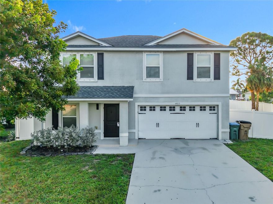 Welcome to this beautiful two-story home in Cape Coral featuring 3 bedrooms and 2.5 bathrooms, perfectly situated on an oversized fenced lot offering privacy and space for outdoor living. The property includes a covered back patio, ideal for relaxing or entertaining. The roof was replaced in 2023, providing peace of mind for years to come. The first floor showcases elegant laminate flooring, while the second floor is comfortably carpeted. The modern kitchen comes fully equipped with all appliances, and the washer and dryer are conveniently located in a first-floor closet. The spacious living room features a built-in entertainment unit, and a half bathroom on the main floor adds extra convenience. This home combines comfort, functionality, and style — a perfect opportunity to enjoy the Cape Coral lifestyle.
