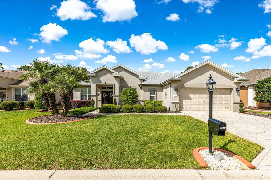 Step into a world of refined elegance and modern comfort in this exquisite 2270 sq. ft. Granville model, (the square feet include the large lanai under heat and air). Beautiful crown molding in the main areas of the home.  The heart of this residence is the gourmet kitchen, where culinary dreams come to life. Gleaming granite countertops, pristine light cabinetry, and top-of-the-line stainless steel appliances with dinette area, create a space that's as functional as it is beautiful. The open concept living and dining area invites relaxation and entertainment, with ceramic tile and warm wood floors and large windows with beautiful plantation shutters that bathe the space in natural light.

Retreat to the tranquil primary bedroom, a generous 220 sq. ft. sanctuary featuring plantation shutters and rich engineered wood flooring. The en-suite bathroom boasts a spa-like ambiance with a spacious vanity and double sized glass-enclosed (updated doors 2019) shower, no tub) A second bedroom and bathroom provides comfort and privacy for guests or family members.

A dedicated office space provides the perfect environment and has French doors. The property also features a convenient spacious laundry room and loads of storage cabinets.

Embrace indoor-outdoor living with the large lanai/Florida room, and outdoor brick paver patio where you can sip your morning coffee while enjoying views of the private surroundings. 

The garage is extended and has a golf cart area or use for storage or a workshop.  The roof shingles were replaced in December 2021, the mini split air conditioner and heater were new in March 2021, the HVAC system for the house was new in October 2015.  Attic plumbing was replaced in Jan. 2020 water heater replaced Jan. 2022.  Solar attic fan, solar tube in living room.  Front door glass panels new in 2009.  Well maintained home.

The home is surrounded by all block and stucco homes in the beautiful Sherwood neighborhood with close proximity to the back gated entrance of the community.

This home is more than just a place to live; it's an invitation to elevate your lifestyle and make every day feel like a luxury retreat.