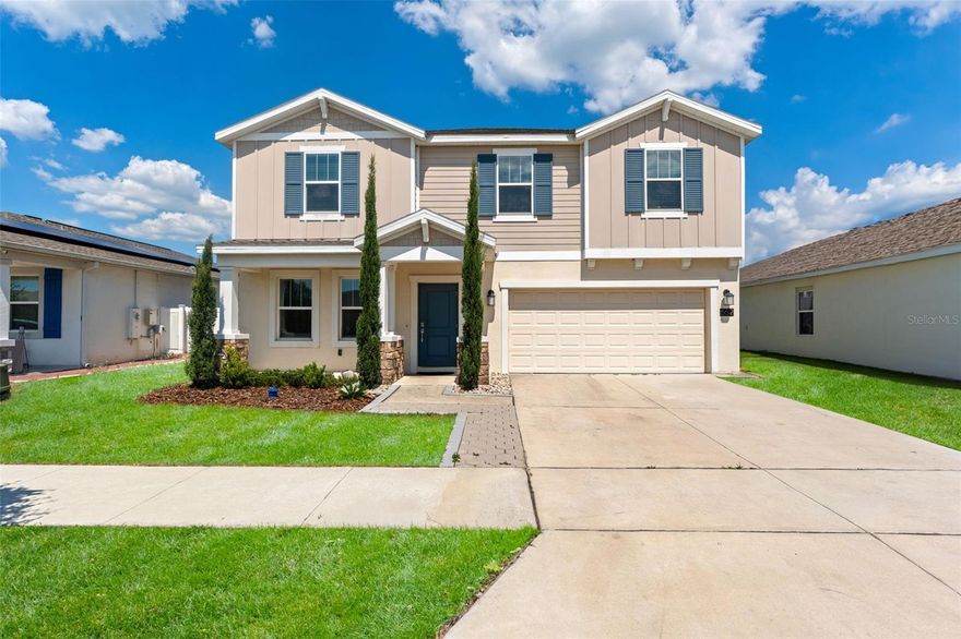 One or more photo(s) has been virtually staged. Welcome home to the highly desirable community of Cypress Park Estates! This beautifully maintained, "like-new" 2022 residence in Haines City offers 4 bedrooms, 2.5 bathrooms, and a flawless blend of modern convenience and timeless appeal. Showcasing recent cosmetic renovations and crisp interior paint, this fully equipped Smart Home is completely turnkey and move-in ready. Plus, enjoy the added value and energy efficiency of SOLAR PANELS, helping reduce utility costs while supporting a more sustainable lifestyle.

Step inside to discover a bright, expansive open floorplan on the main level that seamlessly connects the formal living and dining areas to a stunning central kitchen. This culinary space boasts sleek stainless steel appliances, premium quartz countertops, and abundant cabinetry. The first floor is completed by a convenient guest half-bathroom and a versatile bonus room—ideal for a dedicated home office, a playroom, or a potential 5th bedroom.

Upstairs, the flexible living space continues with an additional family room designed for relaxation, alongside a dedicated laundry room and three generously sized guest bedrooms. The tranquil primary suite serves as a peaceful private retreat, complete with a massive walk-in closet and a beautifully appointed en-suite bathroom.

Outside, striking front landscaping maximizes curb appeal, while the backyard offers an outdoor oasis perfect for entertaining, highlighted by the rare premium of having NO rear neighbors. Combined with the home's modern SOLAR PANELS energy system, this Cypress Park Estates gem delivers the perfect balance of comfort, efficiency, and everyday living. Schedule your private showing and submit your offer TODAY!
