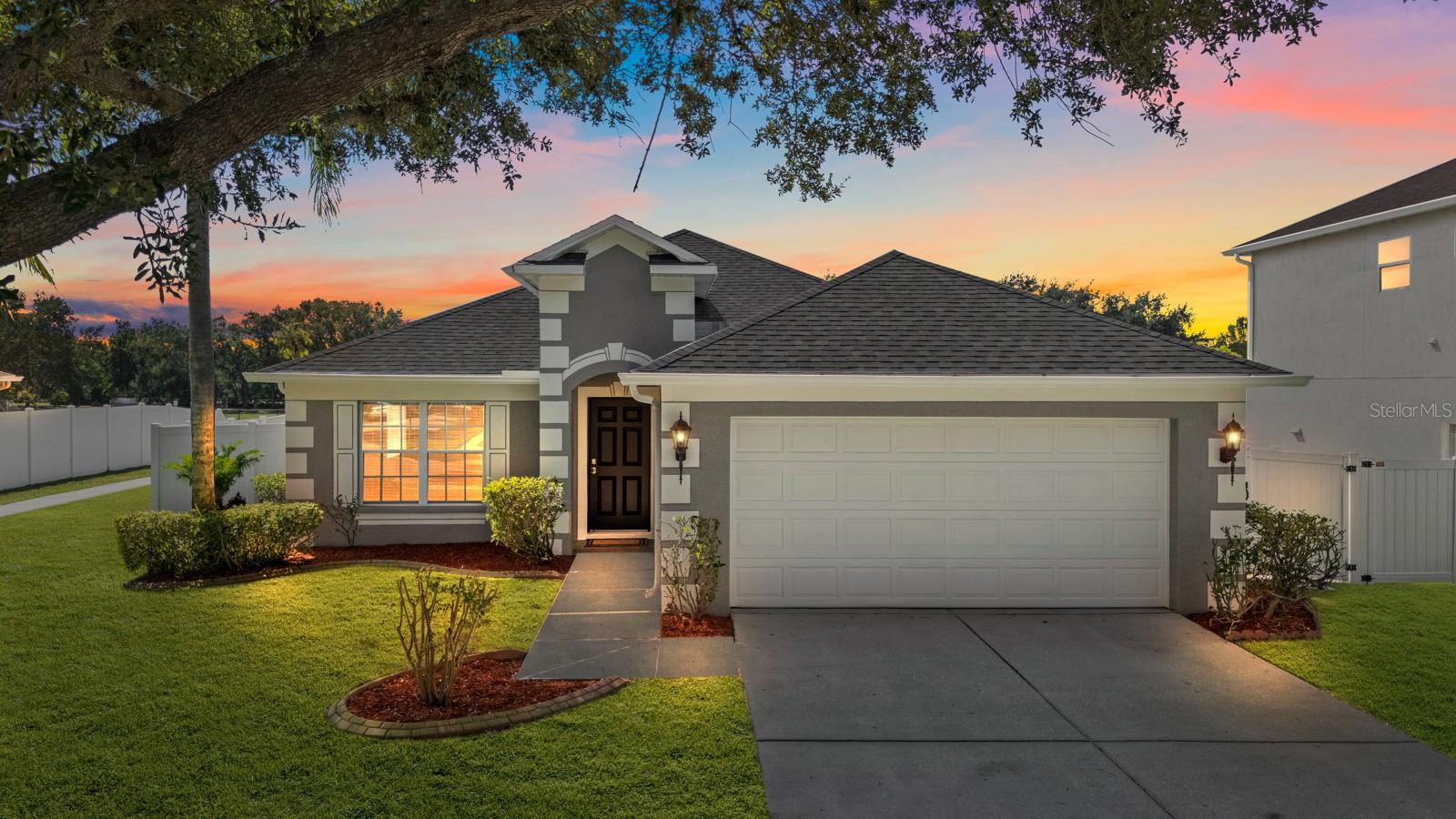 One or more photo(s) has been virtually staged. Welcome to this lovely modern rarely available ranch home in Valrico’s sought-after Buckhorn Preserve, ideally situated on a quiet cul-de-sac with no backyard neighbors. Thoughtfully designed for both comfortable everyday living and effortless entertaining, this 4-bedroom, 2-full bath residence offers over 2,000 sq. ft. of beautifully updated living space. This inviting home features porcelain tile flooring in the main living areas for easy maintenance and has been freshly painted inside and out, creating a bright, modern feel. The spacious layout includes a large living room, a separate dining area, and an open kitchen with custom cabinets, granite countertops, an island, eat-in area, and stainless steel appliances—perfect for family gatherings or hosting friends. The primary suite offers a peaceful retreat with a walk-in closet and private bath featuring a garden tub and separate shower. Three additional bedrooms provide plenty of space for family, guests, or a home office. Step outside to enjoy the covered, screened lanai overlooking a fenced backyard that offers both privacy and tranquility—ideal for relaxing mornings or evening get-togethers. Recent updates include a 2021 roof, new lighting throughout, modern stainless steel faucets, new carpet, and a Samsung stainless steel French door refrigerator. The Buckhorn neighborhood park is just steps from your backyard—perfect for recreation or walking your dog. Close to schools, shopping, dining, major highways, and golf. Don’t miss your chance to call this warm and welcoming Valrico home your own!