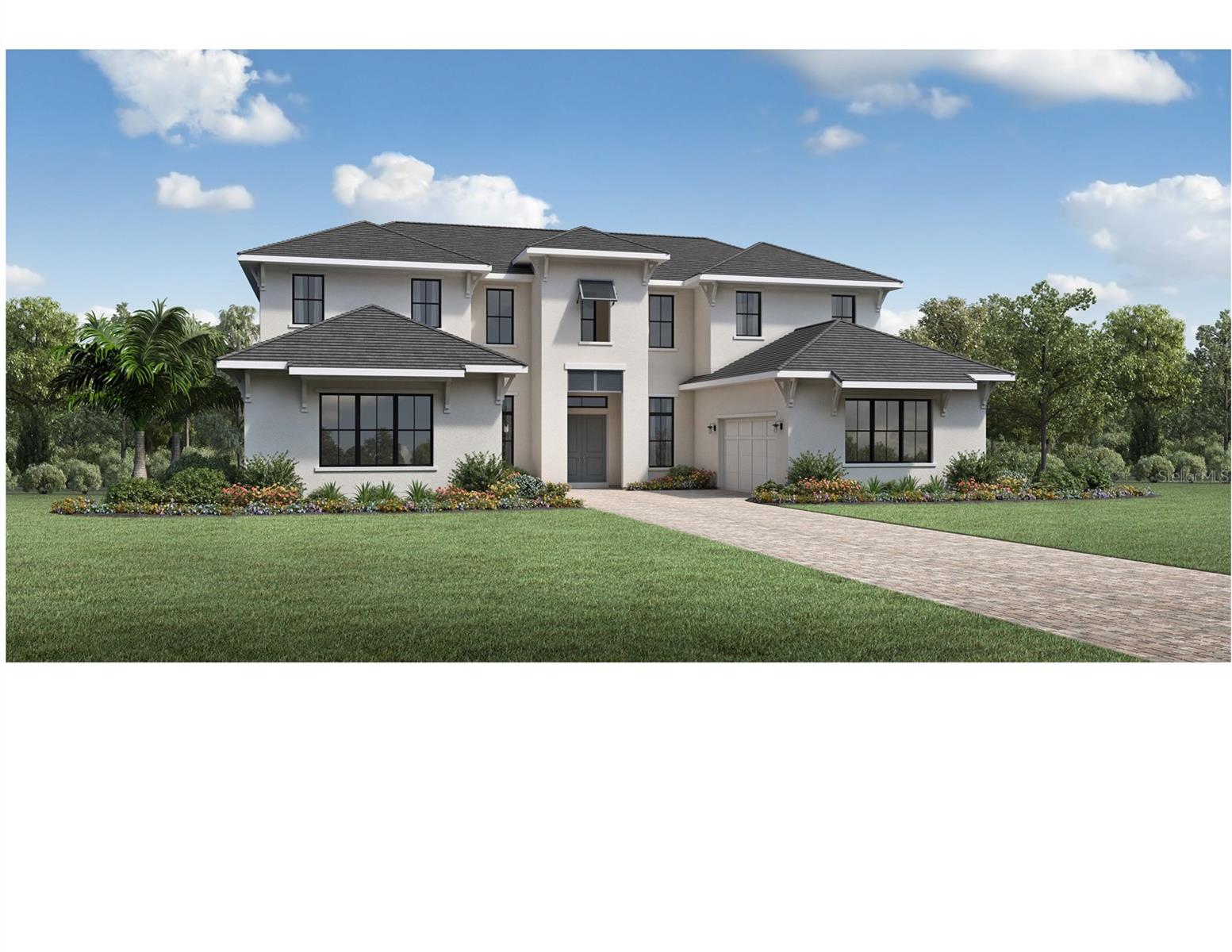 Supreme elegance. The Varen Coastal is an award winning floor plan with impressive entrance hall and double stairs leading to the bridge connecting the two sides of the home's second floor. The view from the foyer is of the two story high great room and pond beyond. The home has 12' ceilings on the first floor and 10' ceilings on the second floor. Built with concrete block two stories high and insulated with foam in the walls as well as the ceiling, this will be your forever home. The well-designed gourmet kitchen is equipped with a large center island with breakfast bar, plenty of counter and cabinet space, and ample walk-in pantry. The delightful primary bedroom suite is enhanced by dual walk-in closets and deluxe primary bath with two vanities, large soaking tub, luxe shower, and private water closet. Central to a generous loft, secondary bedrooms feature sizable closets, one with private bath, the other with shared hall bath. Additional highlights include a desirable first floor bedroom suite with walk-in closet and private bath, office off the foyer, bonus room on the second floor in addition to the loft, convenient powder room, large laundry, and additional storage. The home has four garage spaces. It's your final opportunity to own a Varen in Laurel Pointe Lake Nona!