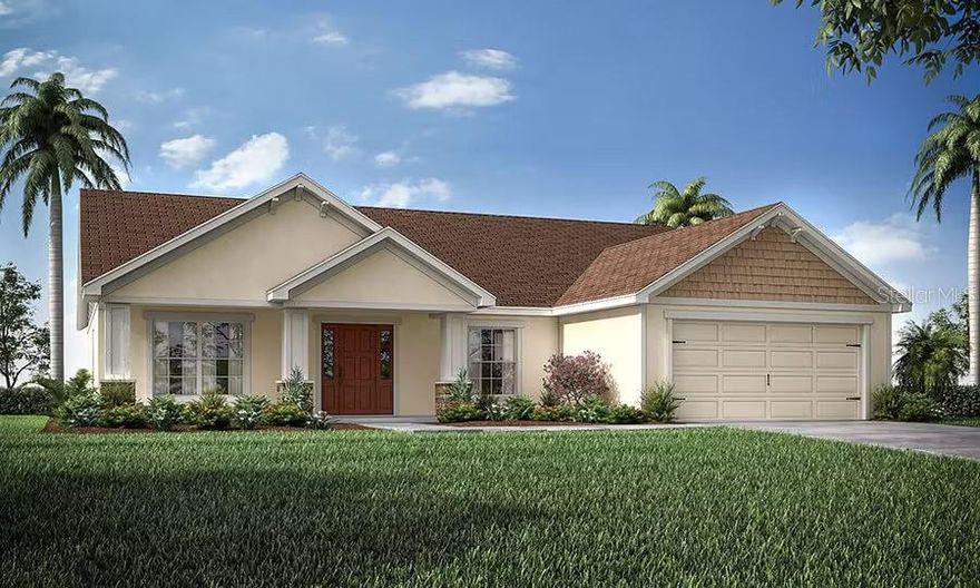 Under Construction. New construction LAKE FRONT home with 1878 square feet on one-story including 3 bedrooms plus den, 2 baths, and an open living area. Enjoy an open kitchen with Quartz countertops, Samsung stainless steel appliances, a walk-in pantry, and a spacious island, fully open to the dining café and gathering room. The living area, laundry room, and baths include luxury wood vinyl plank flooring, with stain-resistant carpet in the bedrooms. Your owner's suite is complete with a walk-in wardrobe and a private en-suite bath with dual vanities, a tiled shower, garden tub, and a closeted toilet. Plus, enjoy a covered lanai, 2-car garage, custom-fit window blinds, architectural shingles, energy-efficient insulation and windows, and a full builder warranty. ***Please note - Virtual Tour/Photos showcases the home layout; colors and design options in actual home for sale may differ. Furnishings and décor do not convey!