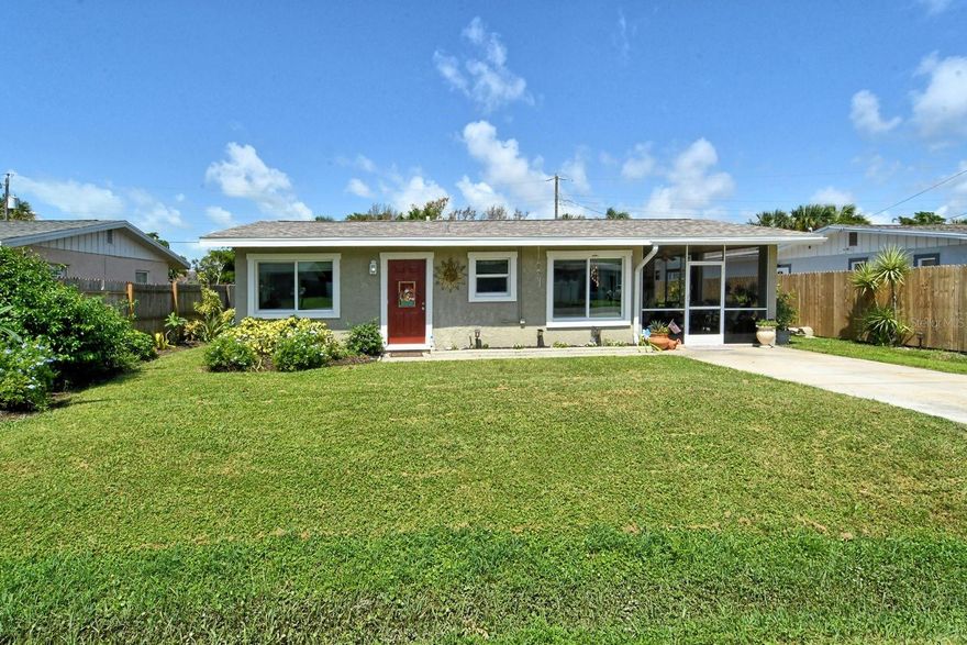 This is the one you've been waiting for. This beautifully maintained two-bedroom one bath home is perfectly located minutes from siesta key with shopping center and dining right across the street. The home is updated with a newer roof (1 year old) and recently added impact windows throughout. Home is fitted with a screened in front porch with pavers perfect for relaxation or entertaining. Bathroom updated with Quartz counters. Newer cork flooring in the great room. Convenient shed in backyard for storage and no HOA fees!