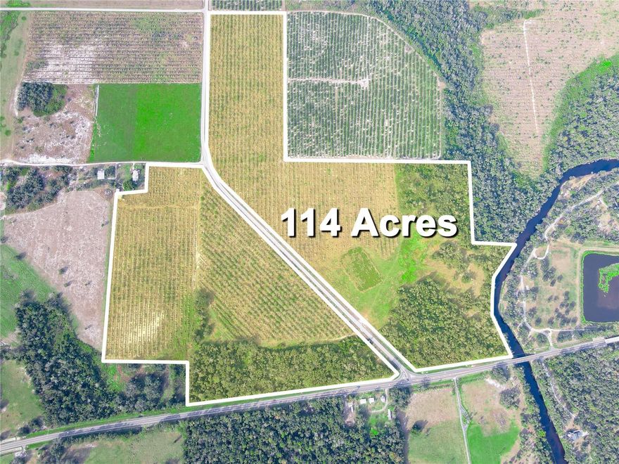 Positioned just outside Wauchula in Hardee County, this 114± acre riverfront assemblage pairs rare Peace River access with high-visibility highway frontage. The property presents approximately 859.53 feet of Peace River shoreline and ±2,179 feet along State Road 64, with South Florida Avenue bisecting the tract for excellent internal circulation and multiple access points.
With nearby examples of outdoor hospitality and limited large-scale development in the immediate Wauchula area, the site is well-suited for an RV resort or river-oriented recreational destination, a mixed-use commercial, or a phased residential plan with a commercial village at the hard corner. The sellers are willing to subdivide the property.