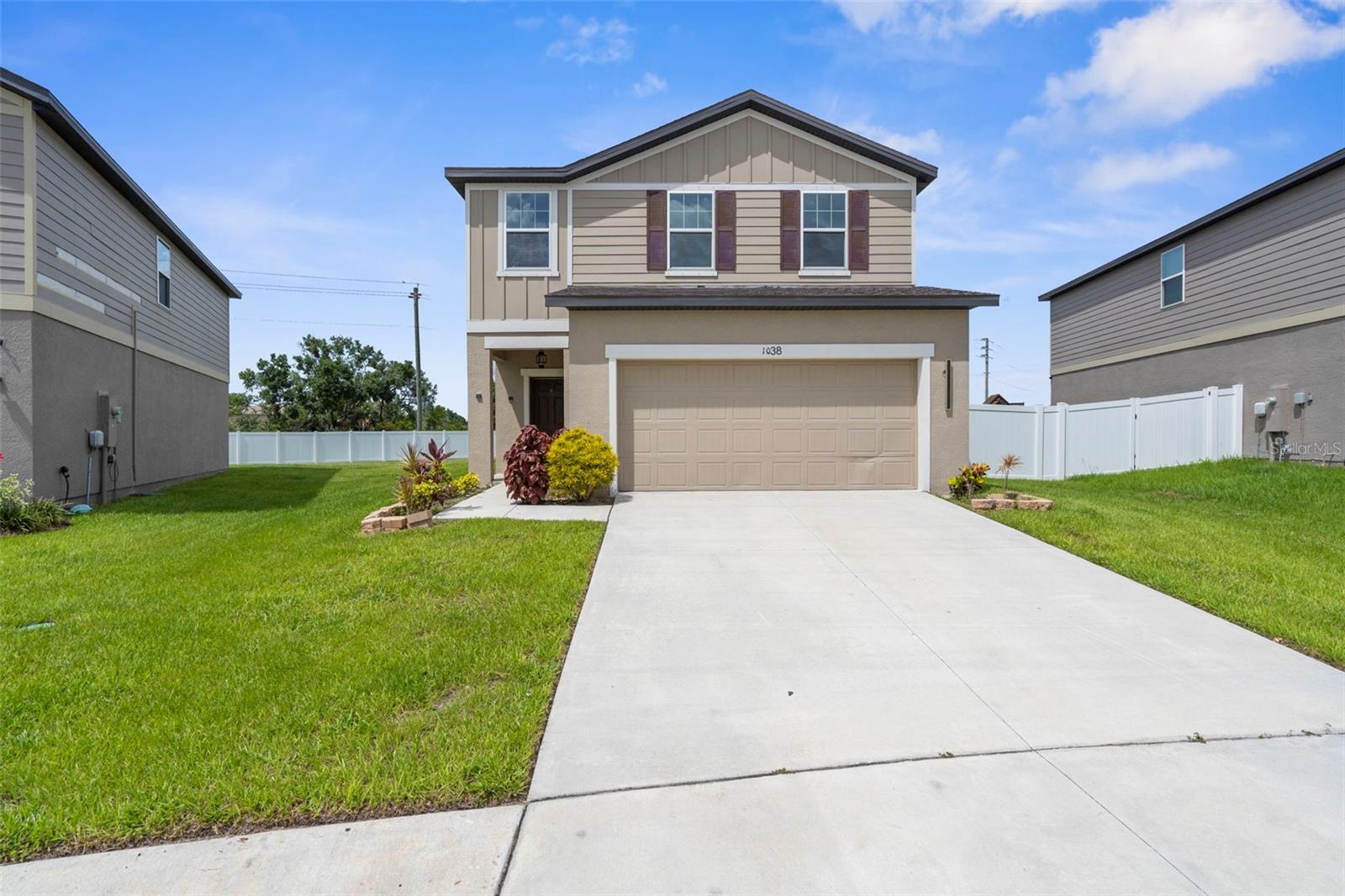 Fresh, Stylish, and Move-In Ready in South Haven!
Welcome to this beautifully built 2022 home that blends modern style with everyday comfort. The open-concept layout centers around a spacious kitchen featuring sleek 36" raised-panel cabinets, a walk-in pantry, and easy-care ceramic tile that flows throughout the main living areas—including the foyer, flex room, kitchen, family room, laundry, and bathrooms.
Need peace of mind? Hurricane shutters are already in place. The generously sized primary suite is bathed in natural light and includes its own walk-in closet for added convenience. Upstairs, a flexible loft and bonus room give you plenty of options—whether you’re setting up a home office, gym, or playroom.
Practical touches like under-stair storage, a guest bath with a separate vanity area, and roomy bedrooms (including one with a walk-in closet) make everyday living easy. Even better? The washer and dryer stay with the home.
Step outside into your private fenced backyard—a great spot for cookouts, relaxing with friends, or letting pets roam freely. With an irrigation system already installed, keeping the landscaping lush is a breeze.
South Haven offers great amenities like a tot lot and dog park, and it’s just minutes from E.G. Simmons Park and Little Harbor—perfect for fishing, boating, camping, or simply soaking in the Florida sunshine. Plus, you're just under 2 miles from the Amazon Fulfillment Center and within 15 minutes of all your daily essentials. Cal today to schedule your showing of this recently built gem before it's gone.