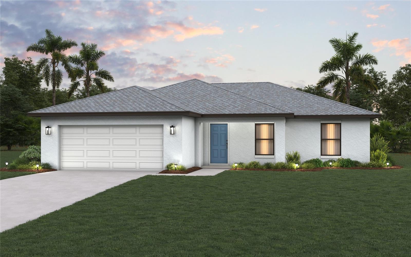 Under Construction. NEW CONSTRUCTION WITH WARRANTY! ** Estimated Completion - October / November ** The Cayo Costa delivers an open-concept living area and split bedoom floor plan with three bedrooms plus a den and two baths. Created for entertaining, the main living area features a vaulted ceiling that connects the kitchen with a large freestanding island, dining area, and Great Room with sliding doors to the covered lanai. The primary suite has two walk-in closets and a private bathroom. On the other side of the home, there are two bedrooms with a shared guest bathroom, as well as versatile den with French doors. This home boasts a glass-light front door, QUARTZ counters in the kitchen and bathrooms, stainless steel appliances, designer cabinetry, hurricane-impact windows and doors, tile throughout main living areas, paver driveway, and more! Photos are of completed property, colors and finishes may vary.