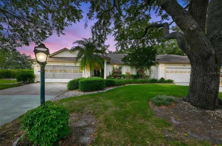 One or more photo(s) has been virtually staged. Welcome to this beautifully maintained 3-bedroom, 2-bathroom Siesta Model located on a quiet, tree-lined cul-de-sac within the highly sought-after gated community of King’s Point in Sun City Center. Situated on a peaceful corner lot, this maintenance-free home offers spacious living, vaulted ceilings, tile flooring throughout, and a desirable split-bedroom floor plan designed for both comfort and privacy.

Step inside to discover a bright and inviting great room with soaring ceilings and multiple flexible living spaces perfect for entertaining or everyday living. The spacious kitchen features stainless steel appliances, abundant cabinet and counter space, and an open layout connecting seamlessly to the dining area and great room. Just beyond the dining space is a versatile flex room ideal for a home office, library, craft room, or hobby space.

The generous primary suite easily accommodates a king-sized bedroom set and includes a walk-in closet, en suite bathroom with dual sinks and a newer oversized shower, plus private access to the Florida room. Sliding glass doors from both the great room and primary suite open into the enclosed Florida room, creating additional year-round living space filled with natural light.

Enjoy the Florida lifestyle even more with the screened lanai tucked privately along the side yard — the perfect spot for morning coffee or evening relaxation. Additional features include a 2-car garage with screened enclosure, ceiling fans throughout, newer kitchen appliances, and a hot water heater installed in December 2022.

Located inside the resort-style 55+ golf cart community of King’s Point, residents enjoy access to world-class amenities including indoor and outdoor heated pools, state-of-the-art fitness centers, tennis and pickleball courts, lawn bowling, arts and crafts studios, cafés, sports pub, library, demonstration kitchen, theater seating 800+, and over 200 clubs and activities. Golf cart access makes it easy to reach local shopping, restaurants, medical offices, banks, and more.

Conveniently located between Tampa and Sarasota with easy access to I-75, you’re just minutes from professional sports, cruise ports, airports, entertainment, and some of Florida’s highest-rated Gulf Coast beaches. Come experience the lifestyle you’ve been dreaming about in King’s Point!