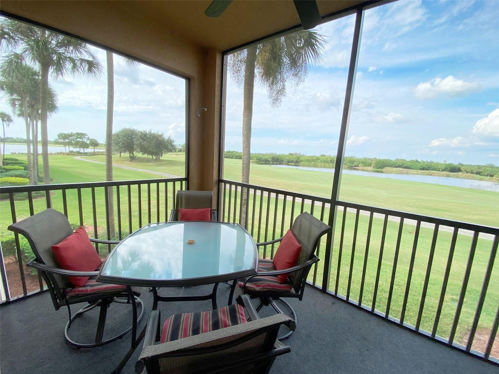 River Strand STUNNING condo with gorgeous views of the lake and the golf course and sunset views! Beautiful unit, tastefully decorated, comfortable, bright. Master bedroom with King size bed and flat TV. Guest bedroom with 2 Twin beds. Family room with flat TV and stunning views. Den area with desk for your computer work and a double couch that converts to a very comfortable bed for additional sleeping quarters. Enjoy breathtaking views from the balcony and main areas. The unit has a storage room for added convenience outside the front door. It comes with a designated carport and plenty of guest parking. Building with elevator. Full membership transfers of $572.45. Membership includes a 27 holes of championship golf (cart rental fees are the only thing you pay), 8 hard-tru lighted tennis courts, resort style pools, spa, very nice fitness center, two restaurants, bars and more. Great location close to downtown Bradenton, downtown Sarasota, Lakewood Ranch, UTC Mall, beaches, I-75, Tampa and more. Small pets (CAT or DOG OK with owner approval and fee). Outstanding unit with stunning views. Luxury living at it best!!!! Off season $2,200 + electric. Booked December 2025 - April 2026. WELCOME to PARADISE. PETS OK. CATS are Welcome here.