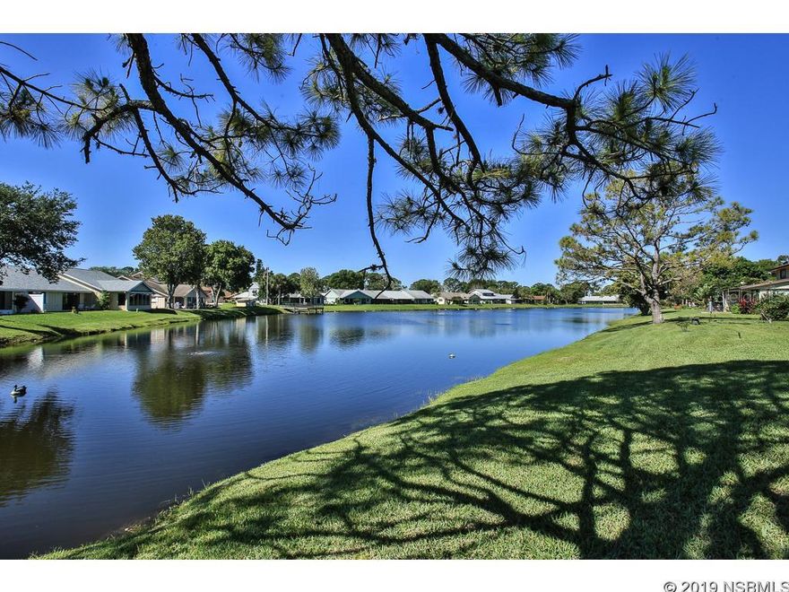 Beautifully updated waterfront home with tranquil views of Lake Fairgreen from spacious family room with vaulted ceilings, as well as from waterfront screened porch with walk-on roof for cool enjoyment of the outdoors. Enjoy the waterfowl, egrets, turtles and occasional otters at play from your backyard comfort. Kitchen and bathrooms have been updated with new cabinets, counter tops and the gourmet kitchen is a chef's delight. Ample kitchen wood cabinets with Silestone counters, including the moveable island. Under counter lighting, large pantry, built-in desk and spacious breakfast nook make this kitchen that special family gathering place. The eat-in area of kitchen is enhanced with gorgeous wall unit for all your storage needs and glass doors to display your treasures, as you enjoy morning coffee next to the bay window. Formal dining room connects the kitchen with the living area, both featuring gorgeous, custom hardwood floors with inlaid trim.Huge master suite provides all the room you could want, as well as his & hers walk-in closets. A/C system and ducts replaced in 2011. Newer appliances, New Dryer 2018. Low HOA $258 annual dues provide you with complete operation and maintenance of sprinkler system, and water to it, as well as termite bond. Community heated pool is available by optional membership. Nestled between 2 golf courses, and centrally located, this home is close to everything, including Historic Downtown business district, shopping, dining and entertainment, with the beach a short 4.5 miles away. ;Water: City