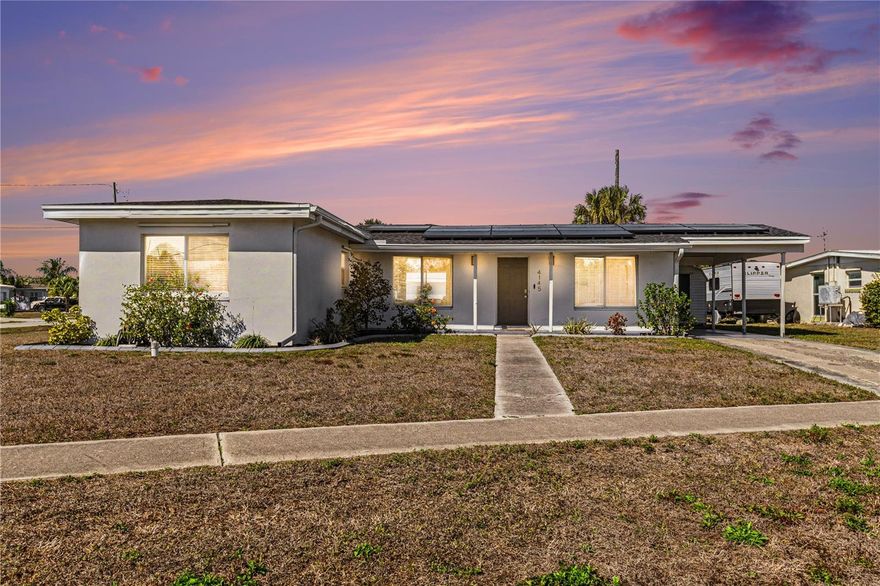 Prime Corner Lot in Port Charlotte – Charming 3BR/2BA Oasis with Solar-Powered Efficiency & Easy Boating Access! Discover the perfect blend of comfort, convenience, and coastal living in this inviting 3-bedroom, 2-bathroom home. Nestled on a desirable corner lot with exceptional curb appeal from mature, lush landscaping, it's just minutes from the Port Charlotte Beach Complex—featuring a public boat ramp, beach, park amenities, and direct access to the open waters of beautiful Charlotte Harbor. Energy-smart upgrades shine here: a newer roof topped with solar panels reduces utility bills while promoting eco-friendly living. Step inside to an open-concept layout ideal for entertaining, flowing seamlessly into a spacious kitchen boasting stainless steel appliances, generous cabinetry, upgraded lighting, and easy-care luxury vinyl plank flooring throughout. The massive screened lanai off the living and dining areas invites year-round relaxation and outdoor enjoyment. The primary suite features a beautifully updated ensuite bath for ultimate privacy and comfort, while two additional bedrooms and a stylish guest bath provide ample space for family or guests. Outside, your private retreat awaits: a large lanai for tranquil evenings, hurricane shutters for peace of mind, a handy storage shed, and a spacious yard ready for RV or boat parking. A neighborhood park sits is close by, with a boat launch just half a mile away—making waterfront adventures effortless. Prime location puts you minutes from Sunseeker Resort, the vibrant Murdock shopping and dining district, top parks, golf courses, fishing spots, and historic downtown Punta Gorda—home to fine dining, arts, festivals, and entertainment. This is the relaxed Southwest Florida lifestyle you've been dreaming of. Don't let it slip away—call today to schedule your private showing!