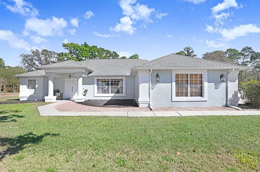 One or more photo(s) has been virtually staged. Tucked away on a quiet cul de sac, this 3 bedroom, 2 bathroom home sits on a fully fenced spacious ½ acre lot with no rear neighbors and offers privacy, space, and Southern charm. The open layout flows effortlessly from the living room and kitchen to the screened pool area, creating seamless indoor to outdoor living. Large sliding doors bring in natural light and showcase peaceful backyard views. Enjoy the fully enclosed pool, covered patio, brick smoker, and fire pit, perfect for entertaining. The expansive fenced yard provides plenty of room for a boat, trailer, or outdoor equipment. Recent updates include a new roof 2025, new pool screen 2025, new septic irrigation system, and fresh exterior paint. Features include side entry 2 car garage, Extended driveway, vaulted ceilings, and private neighborhood with sidewalks

A rare combination of land, privacy, and Florida lifestyle living.